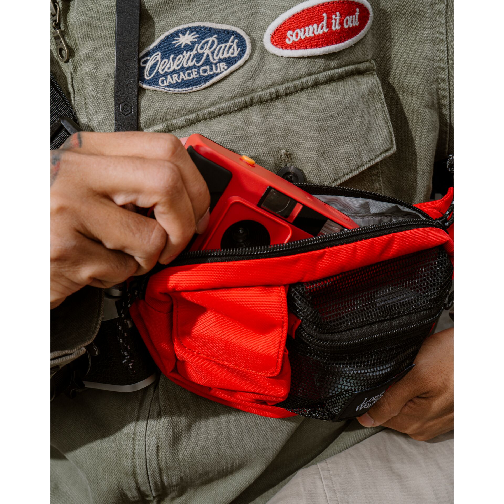Rucksack, Gürteltasche, Rot, Netzfach, Patch-Abzeichen