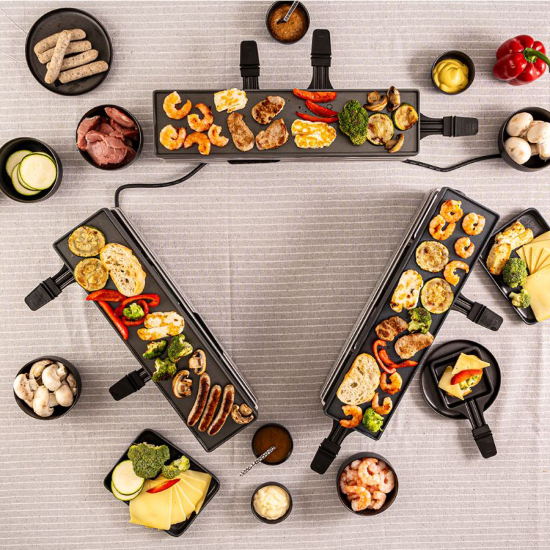 Grillplatte, Pfannengeschirr, Gemüse, Fleisch, Snacks