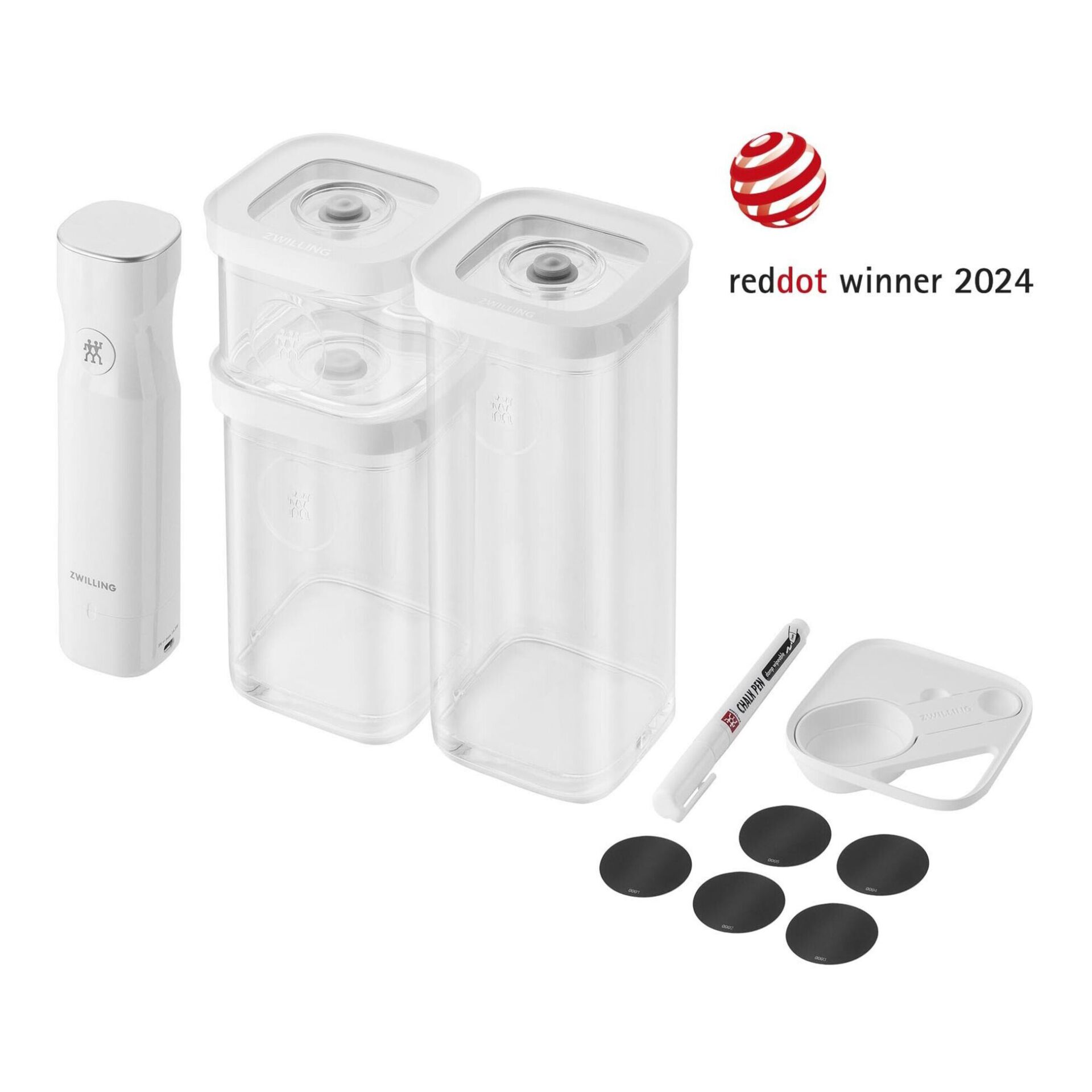 Krug, Tasse, Vakuumierbehälter, Vakuumpumpe, Kunststoffbehälter, transparenter Kunststoff, weißes Set