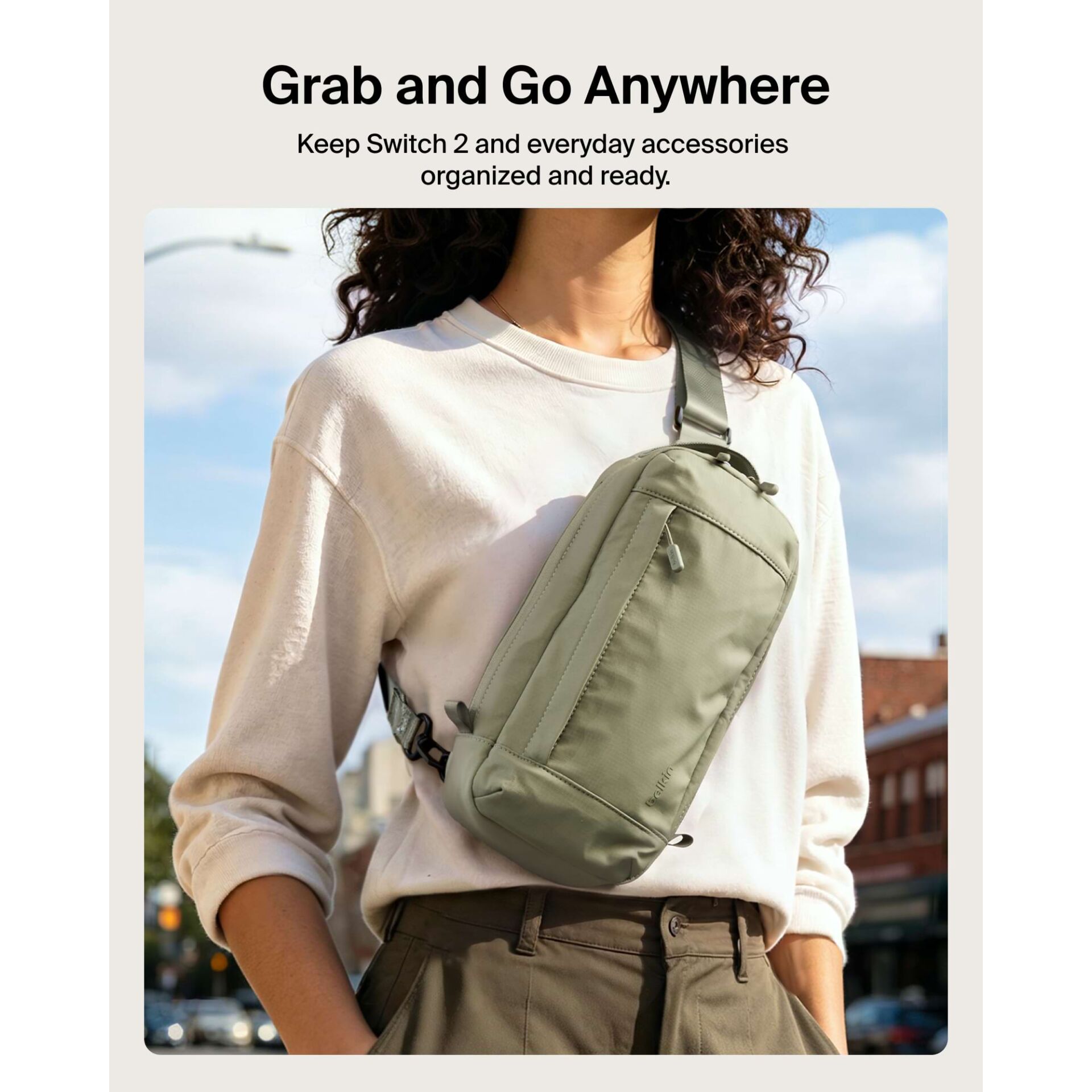 Umhängetasche, Slingbag, Klarer Reißverschluss, Olivgrün, Crossbody