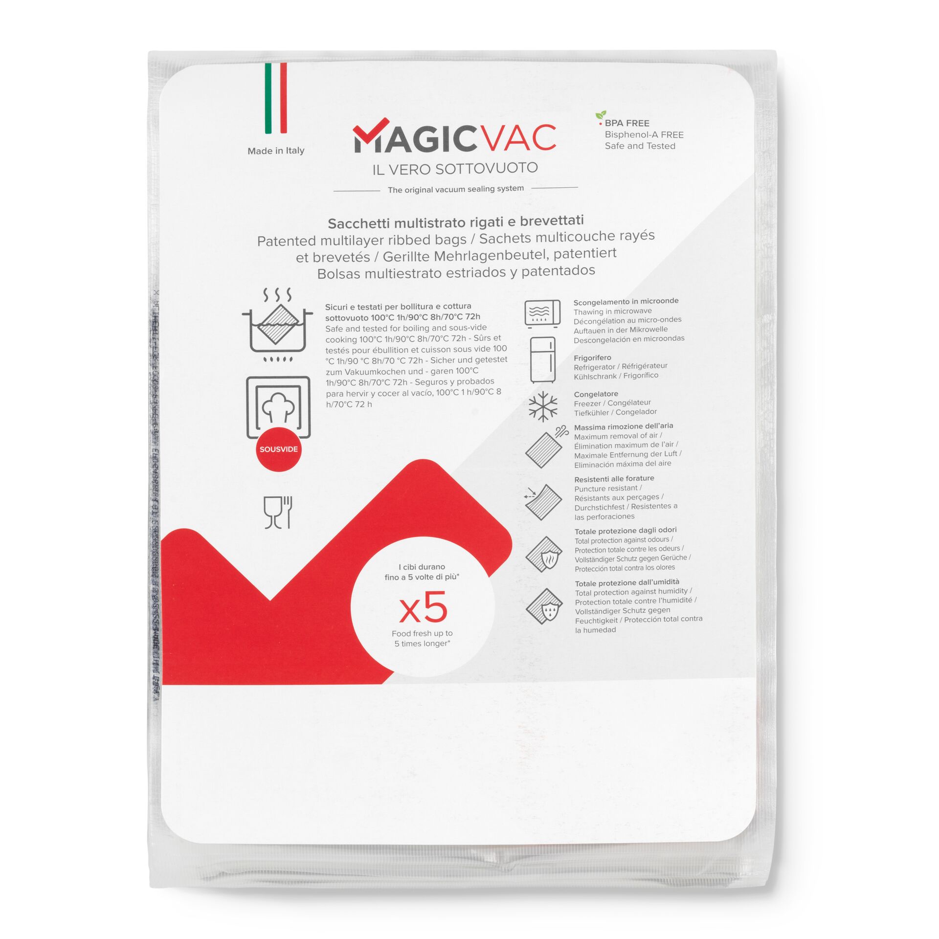 Sachet, Vakuumbeutel, Mehrschicht, gerillt, hergestellt in Italien