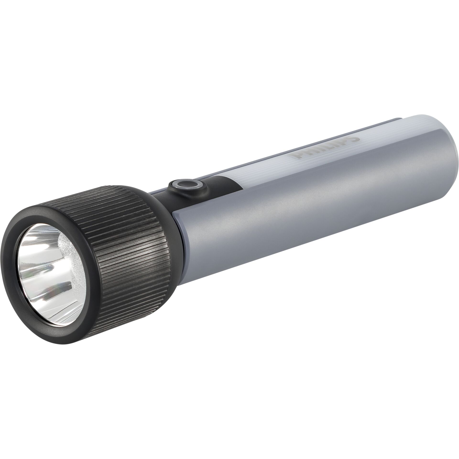 Taschenlampe, LED, Korpus grau, Rundkopflampe, Batterie betrieben