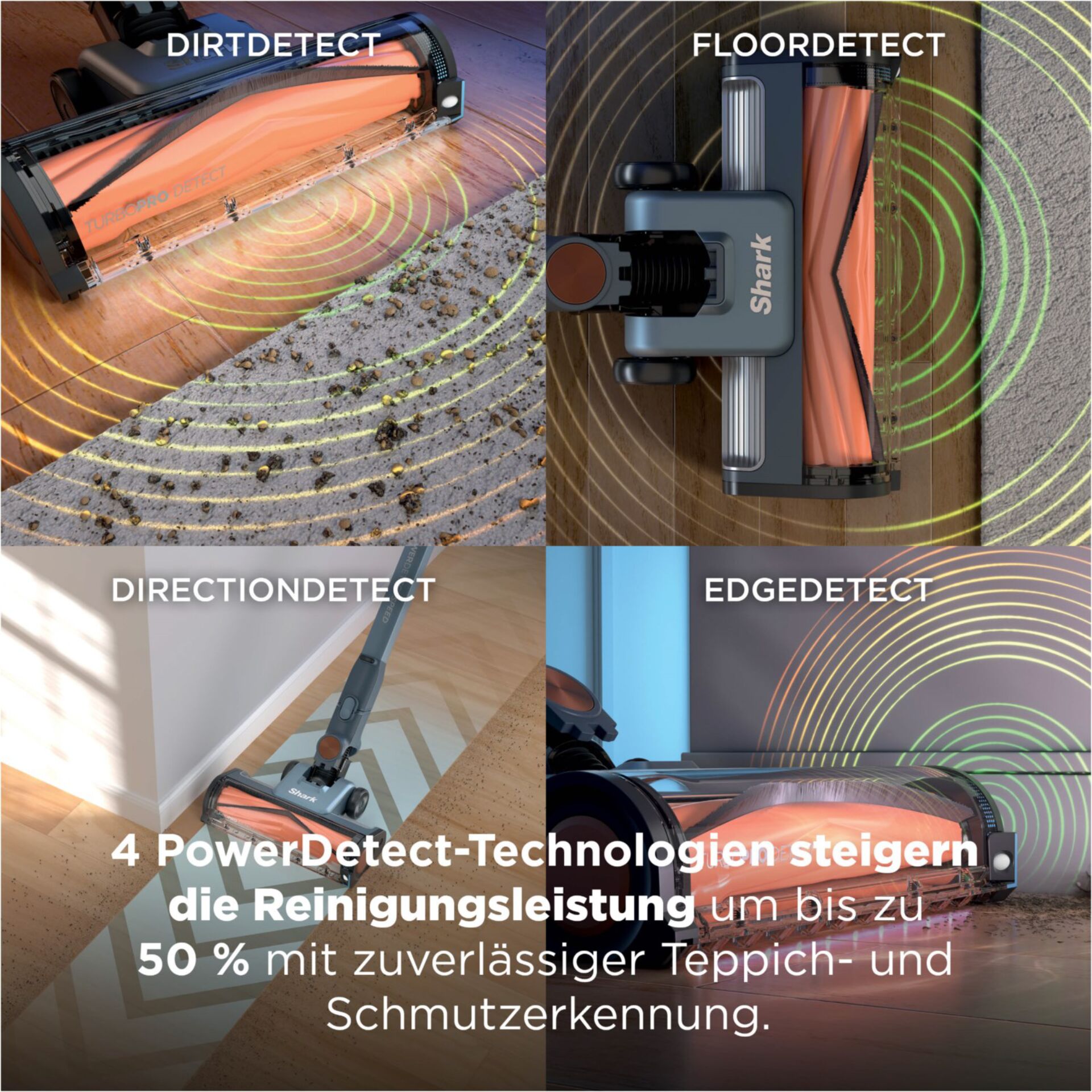Teppichreiniger, DirtDetect, Rillentechnologie, 4-Power-Detect, Schrubber