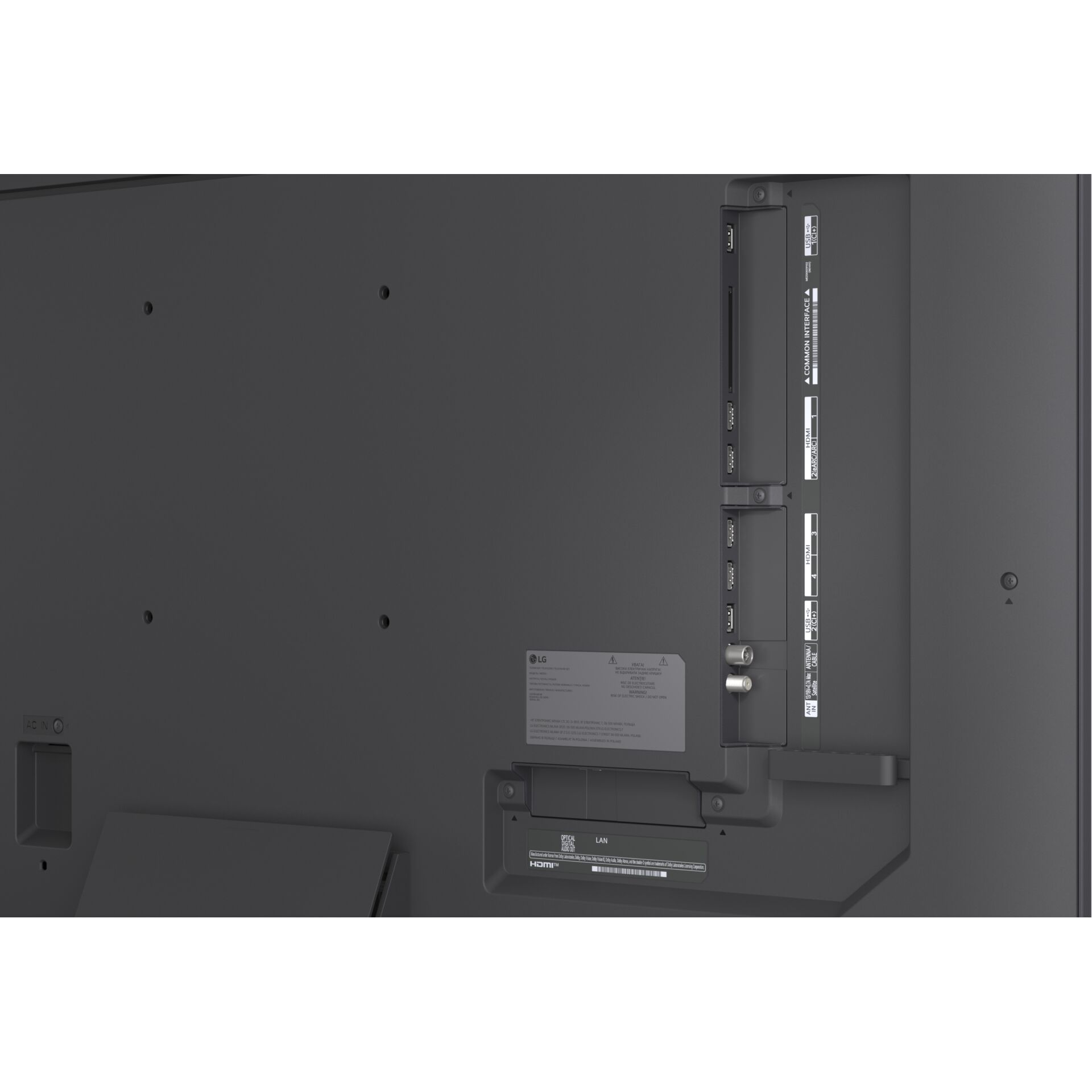 TV Rückseite, HDMI-Anschluss, USB-Anschlüsse, LAN-Anschluss, schlankes Design