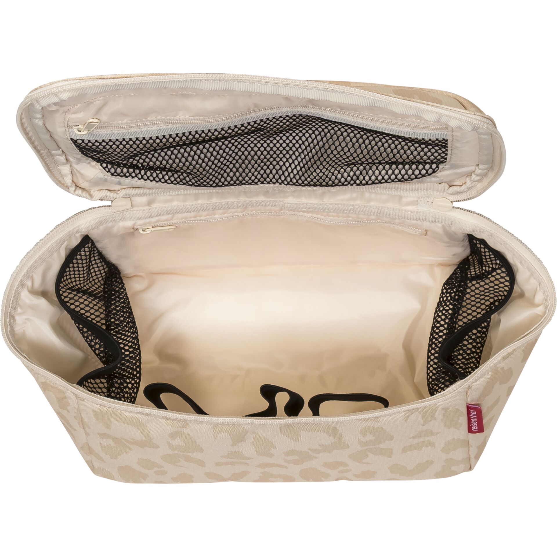 kosmetiktasche, makeup-case, beige, netzfächer, reissverschlussfach