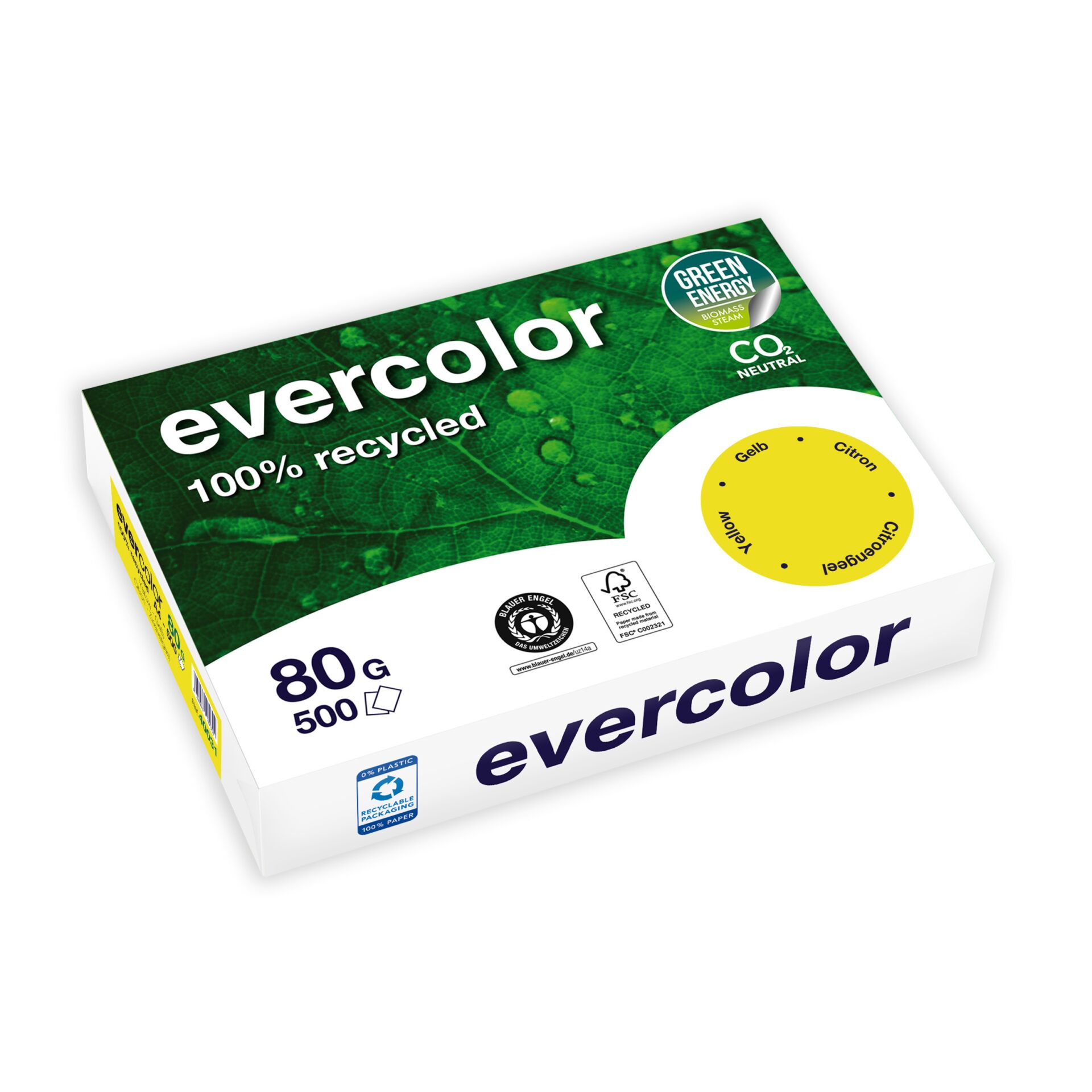 Clairefontaine EverColor gelb  Recyclingpapier A 4 80 g 500 Bl.