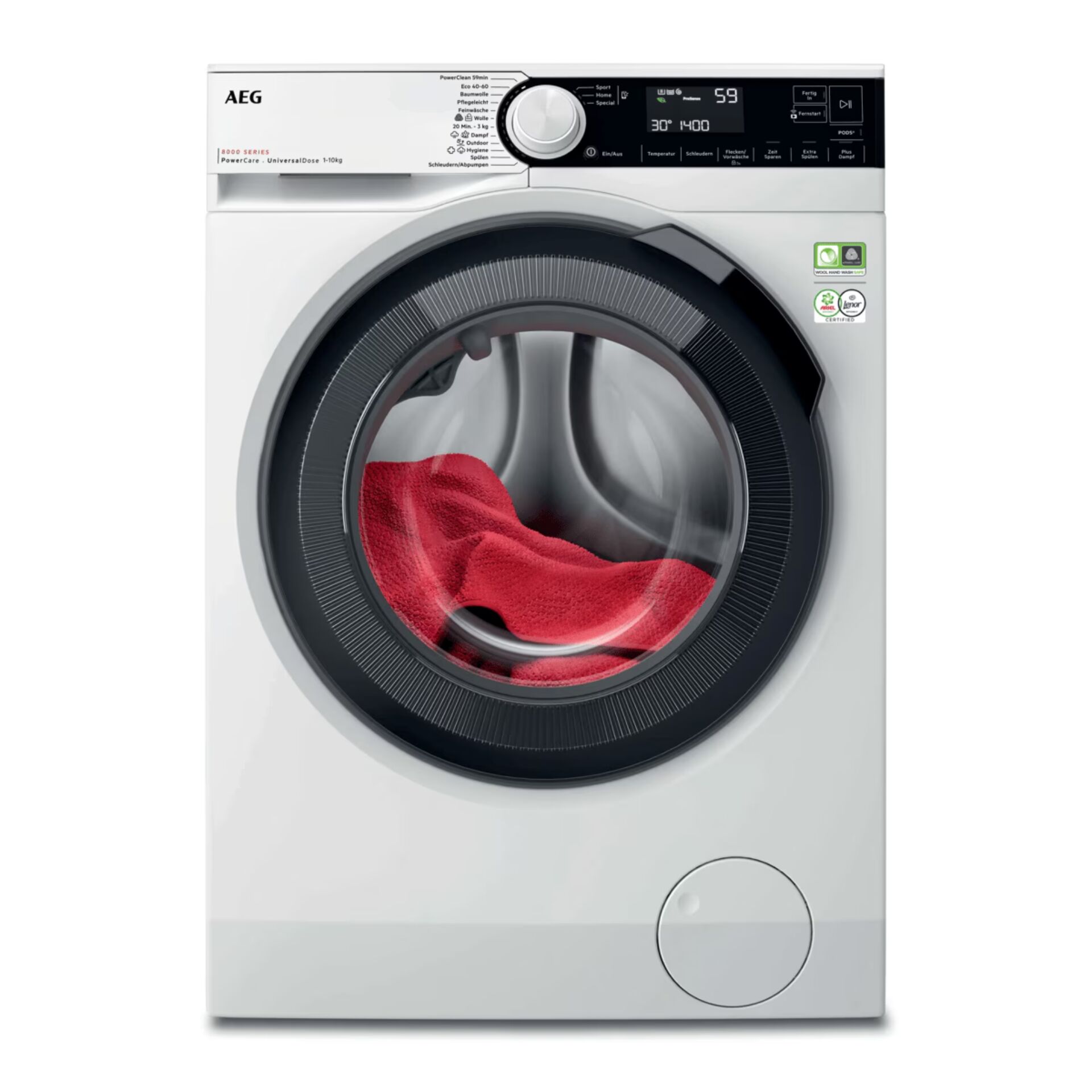 Waschmaschine, Frontlader, Rot, Trommel, Kochwäsche