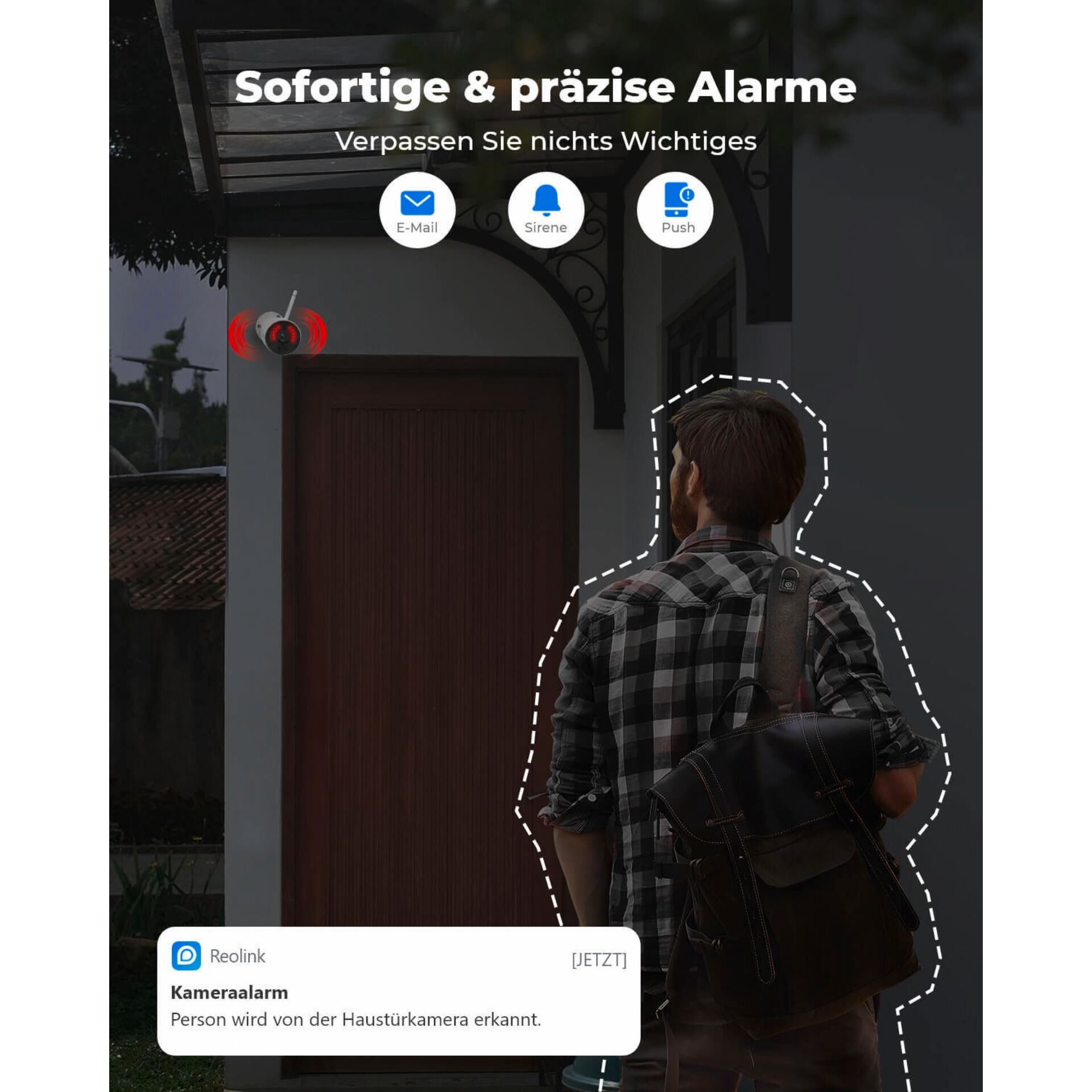 Photographie, selbstalarm, kameraalarm, haustür, äußere, möglicher einbruch