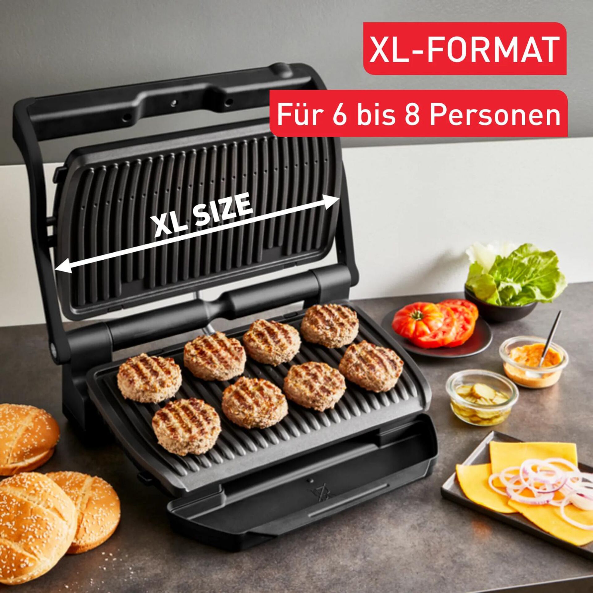 Grillplatte, Kontaktgrill, XL Größe, Burgerpatties, Portionsgrill