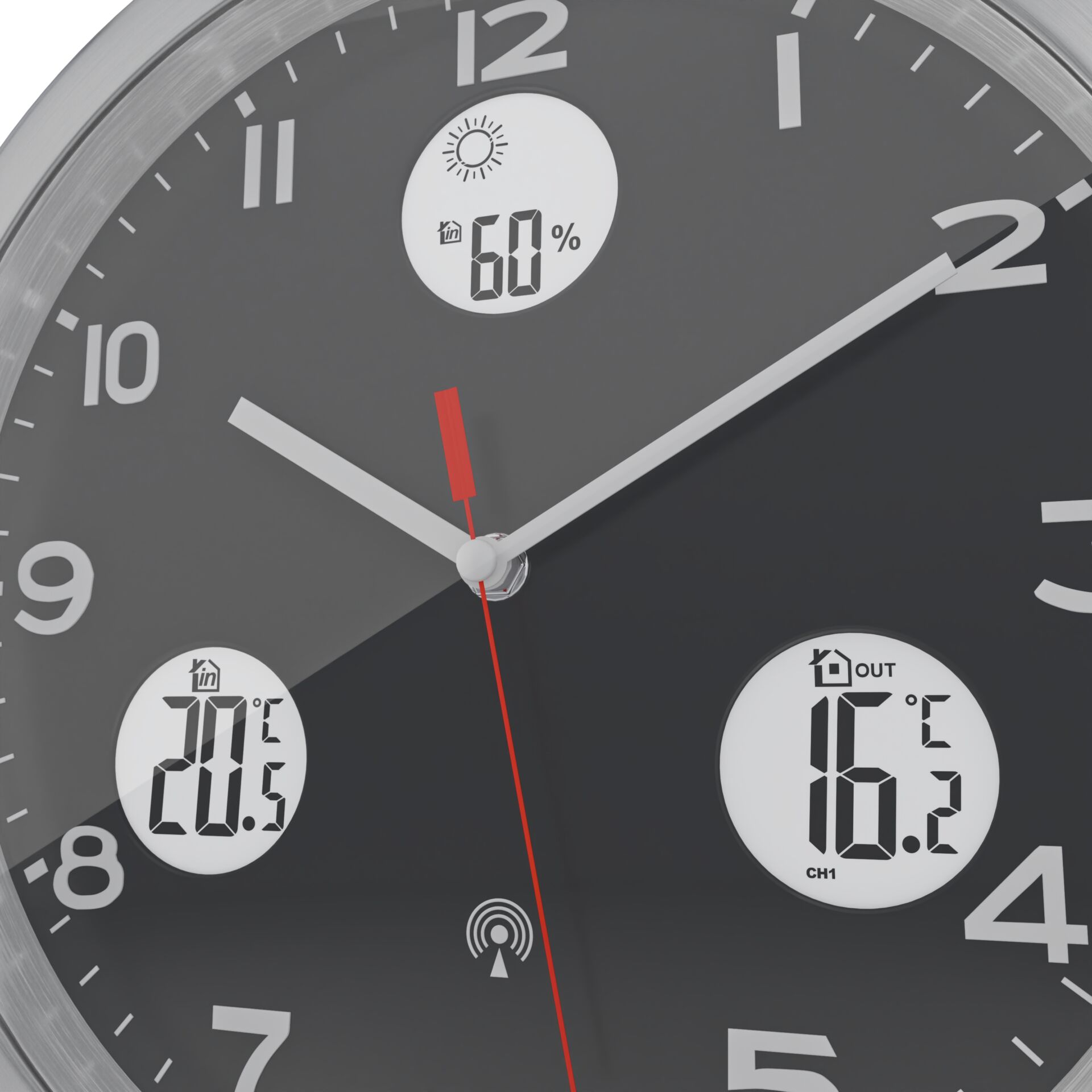 Wanduhr, Analoguhr, Großes Ziffernblatt, Digitalanzeigen, Temperaturanzeige