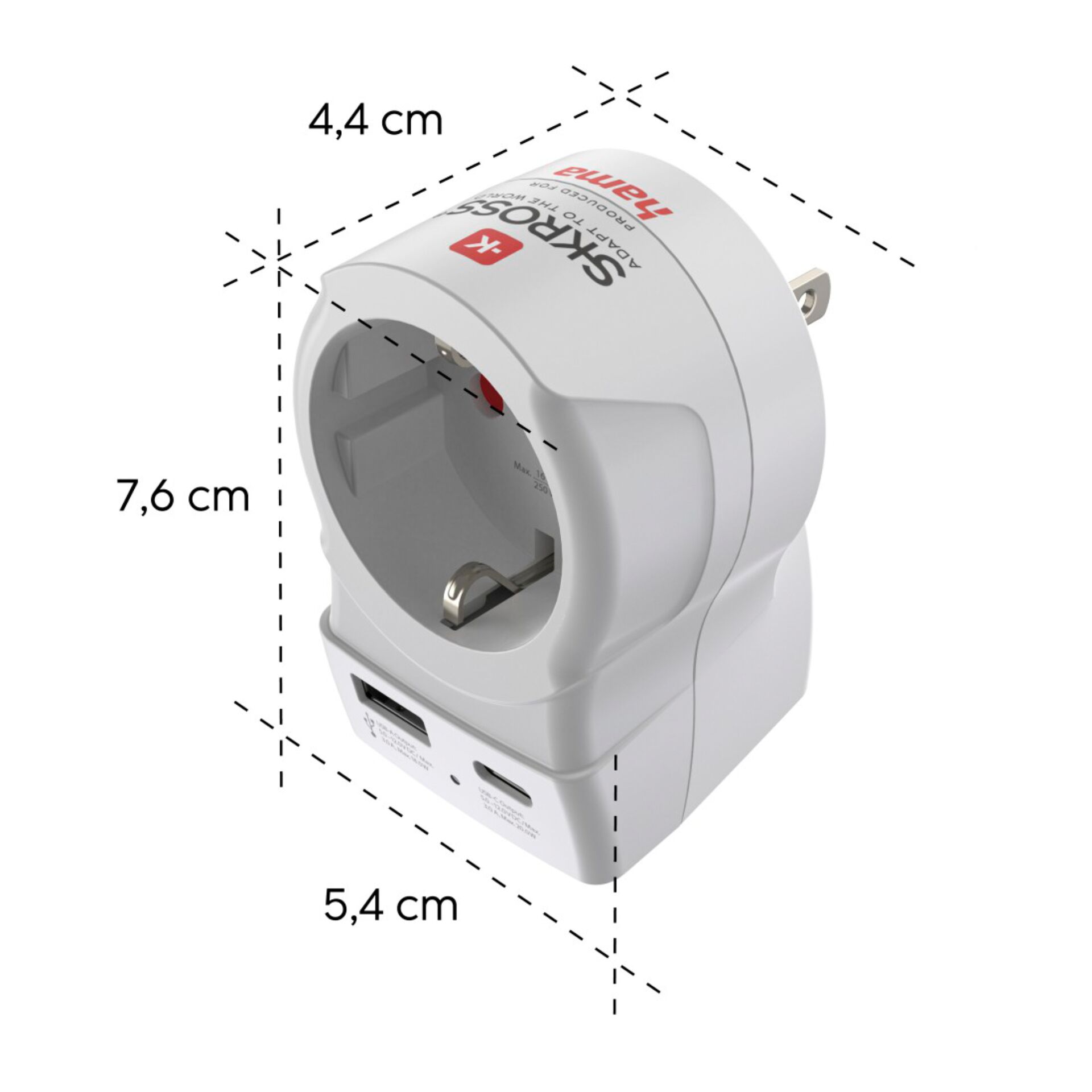 Schuko-Adapter, Reiseadapter, USB-C Port, Schalter, Mit Netzteil
