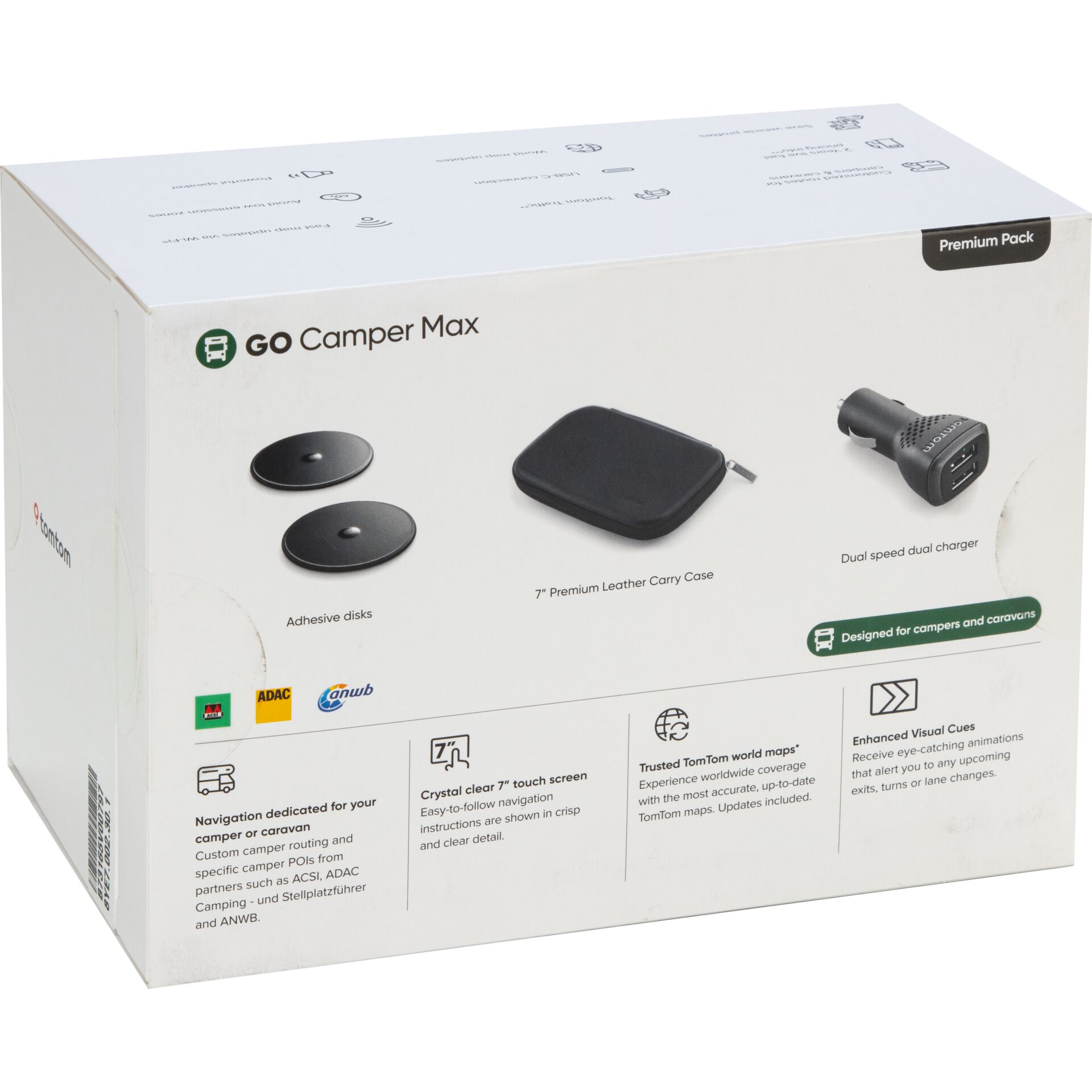 Campingzubehör, Leder-Carrycase, Klebepads, Dualer Ladeadapter, Wohnmobil-Navigation