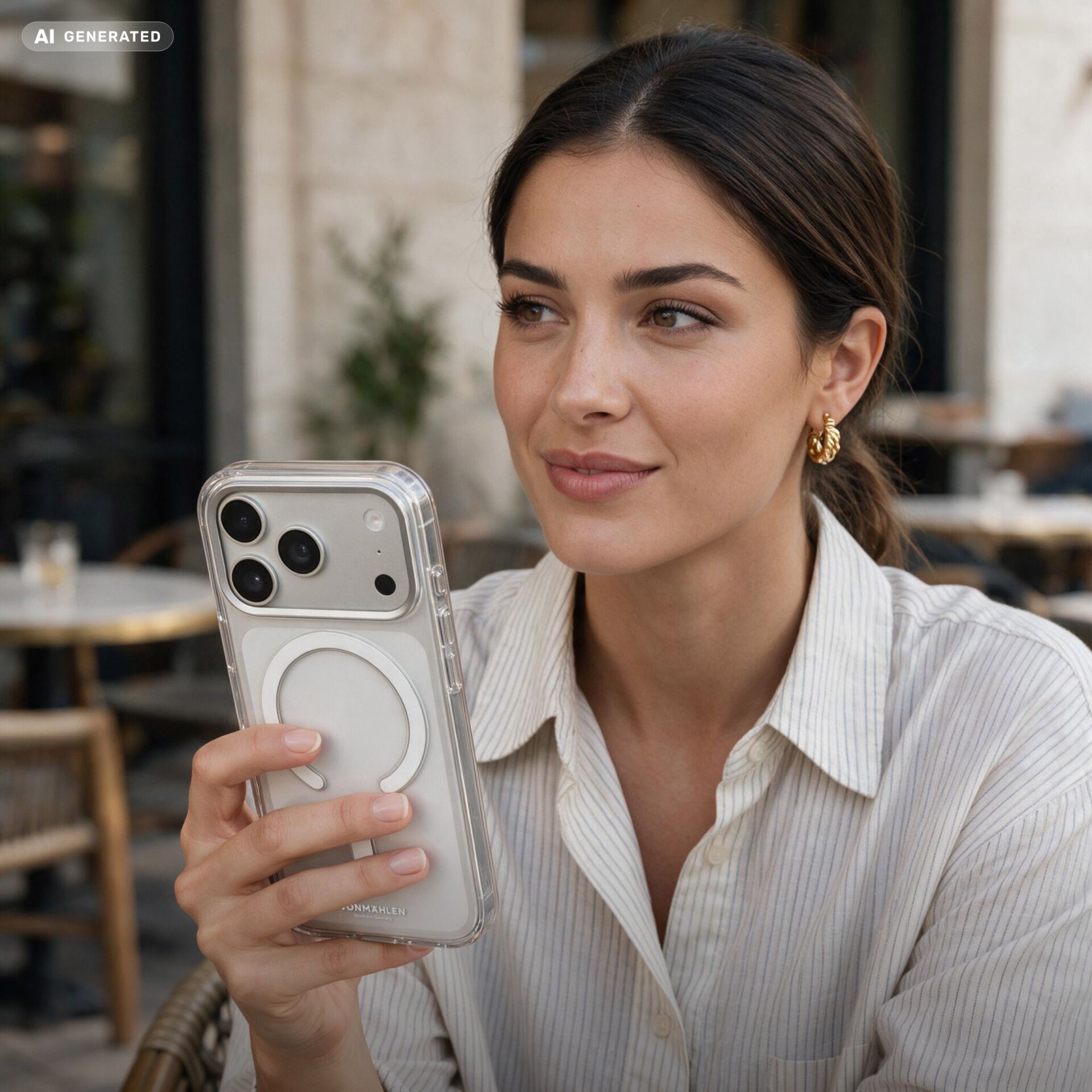 smartphone, iPhone, klare Hülle, PopSocket, goldene Creolen