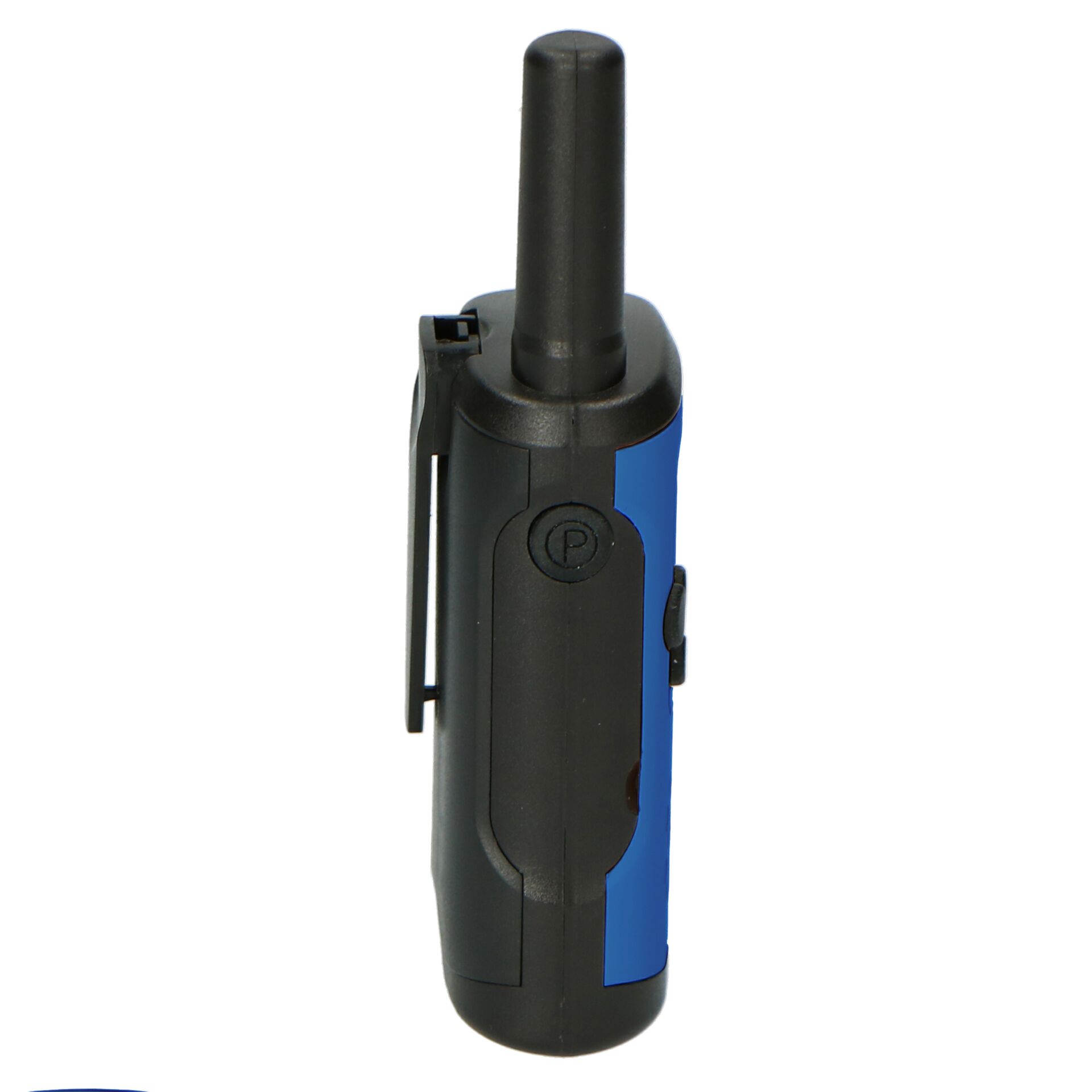 Taschenradio, handliches Radio, zweifarbig blau, Antennen, Gürtelclip