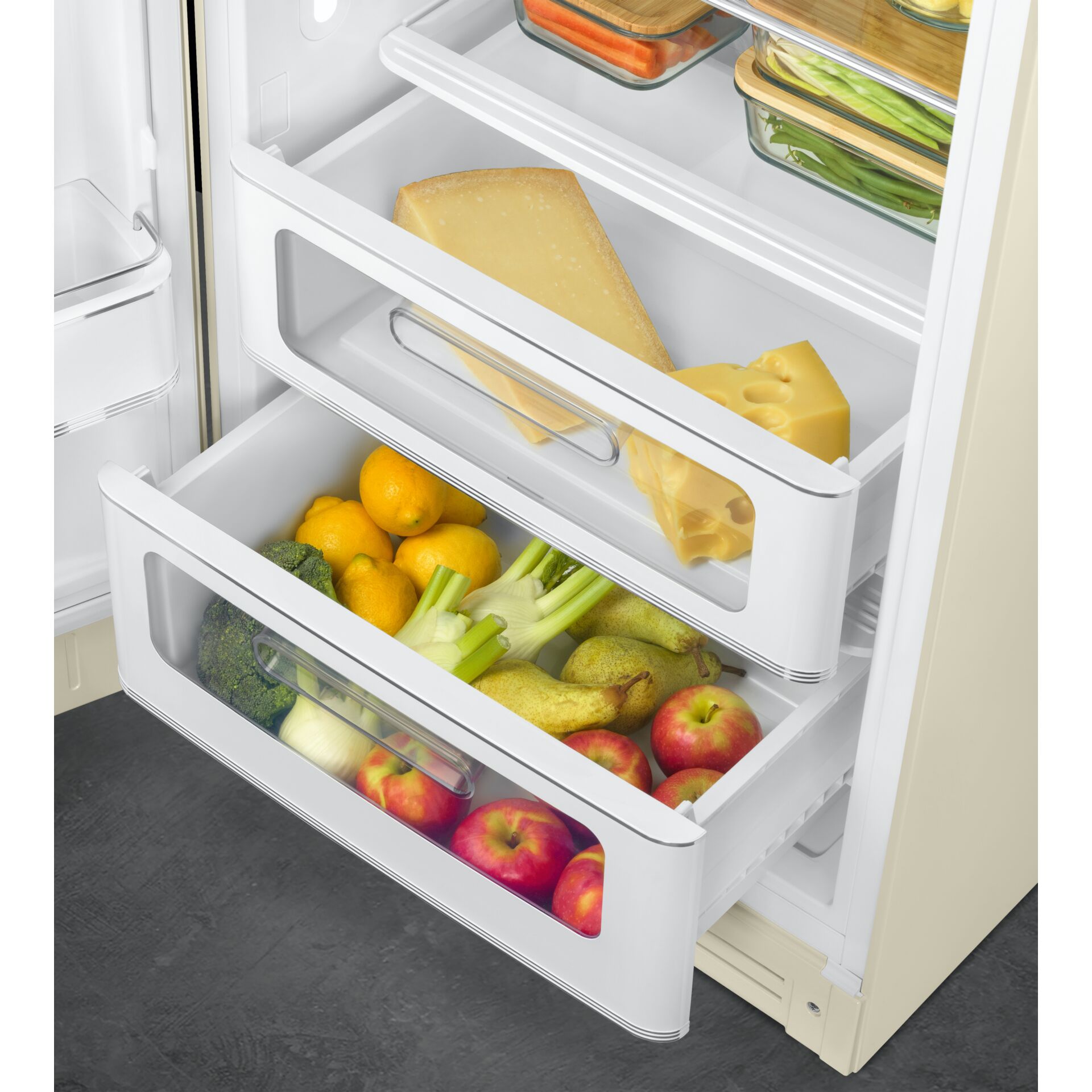 Kühlschrank, Schublade, Gemüse, Früchte, Käse