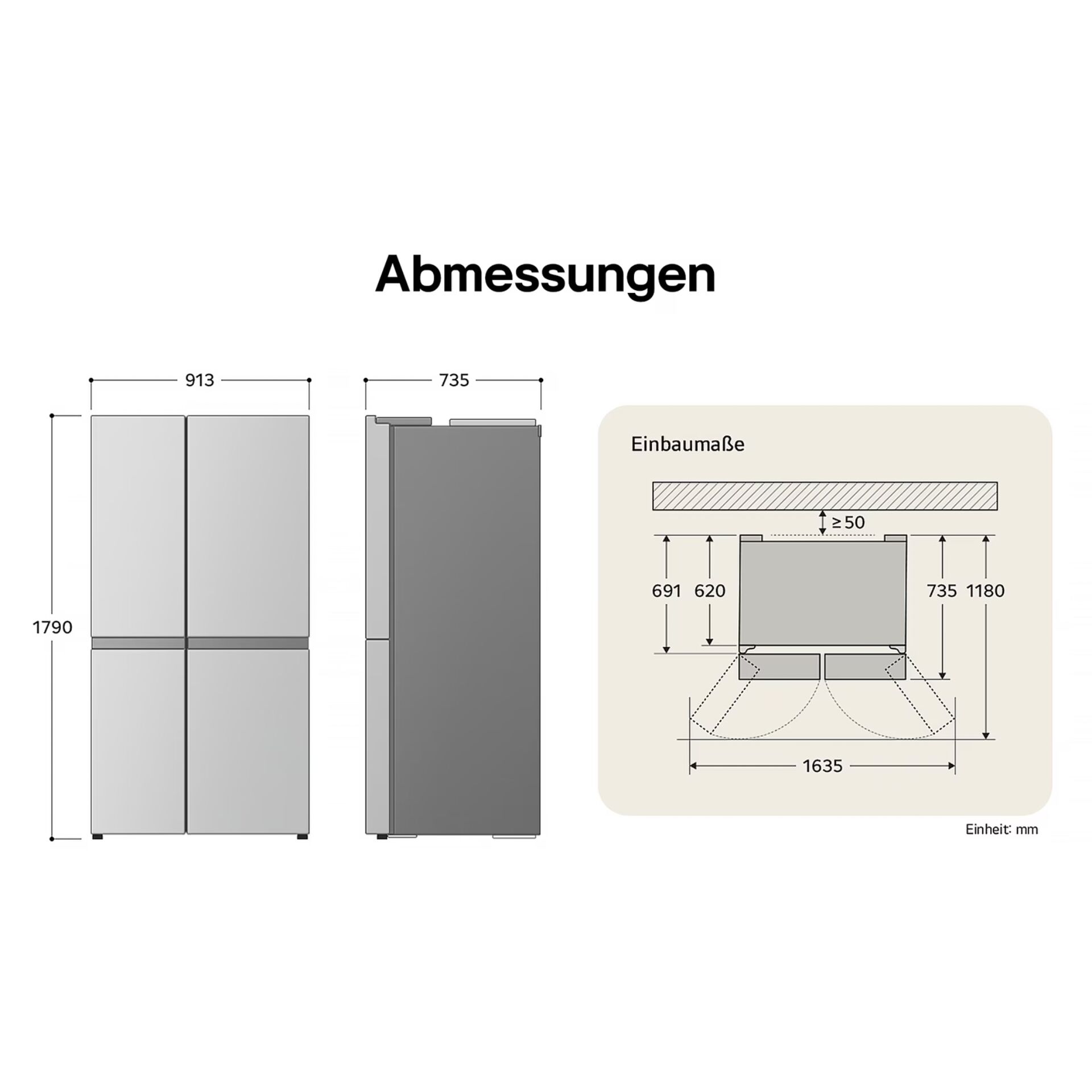 Kühlschrank, Side-by-Side, Großraum, Maße, Maßzeichnung