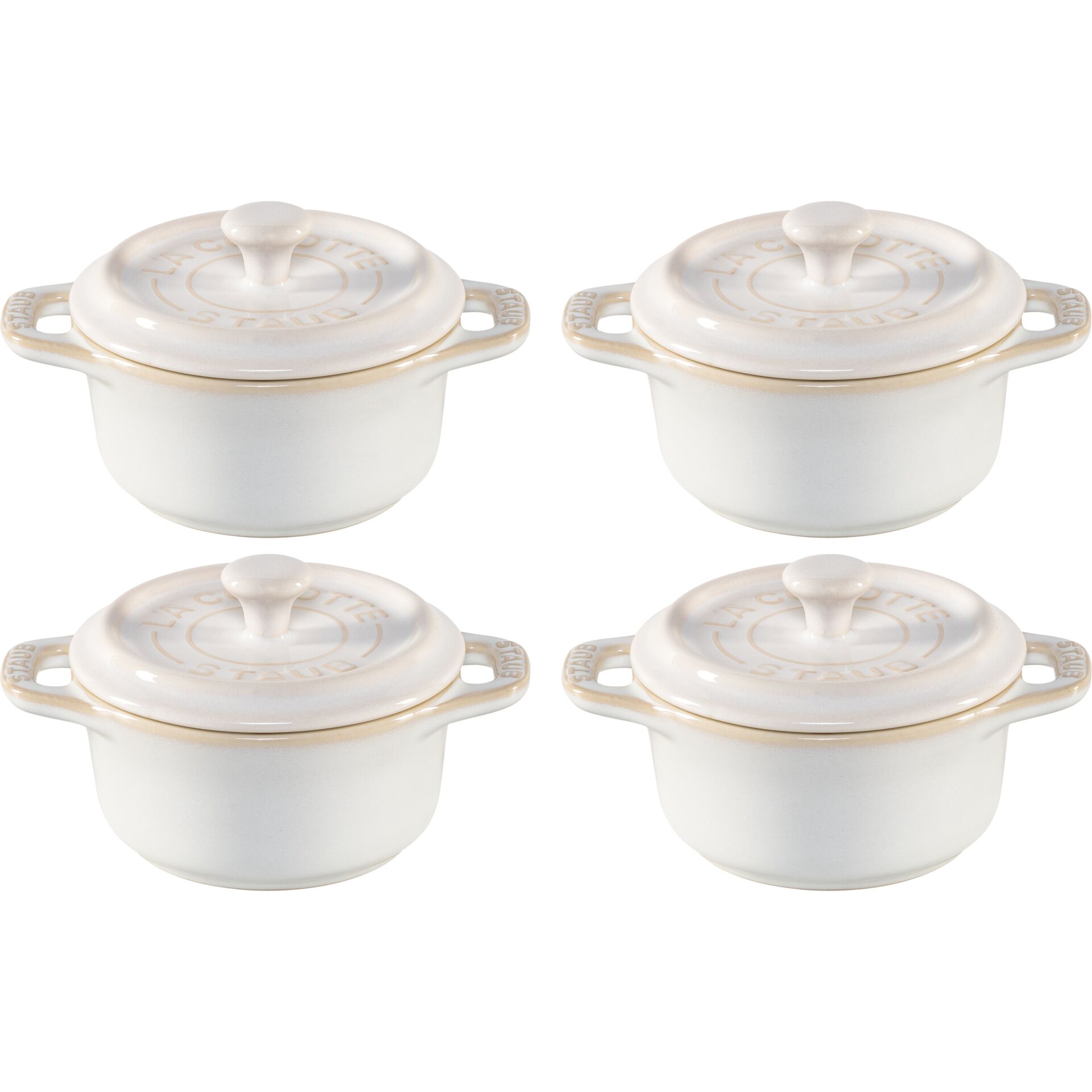 Staub Mini Cocotte Set 4-tlg.  rund, Keramik, elfenbein-weiß