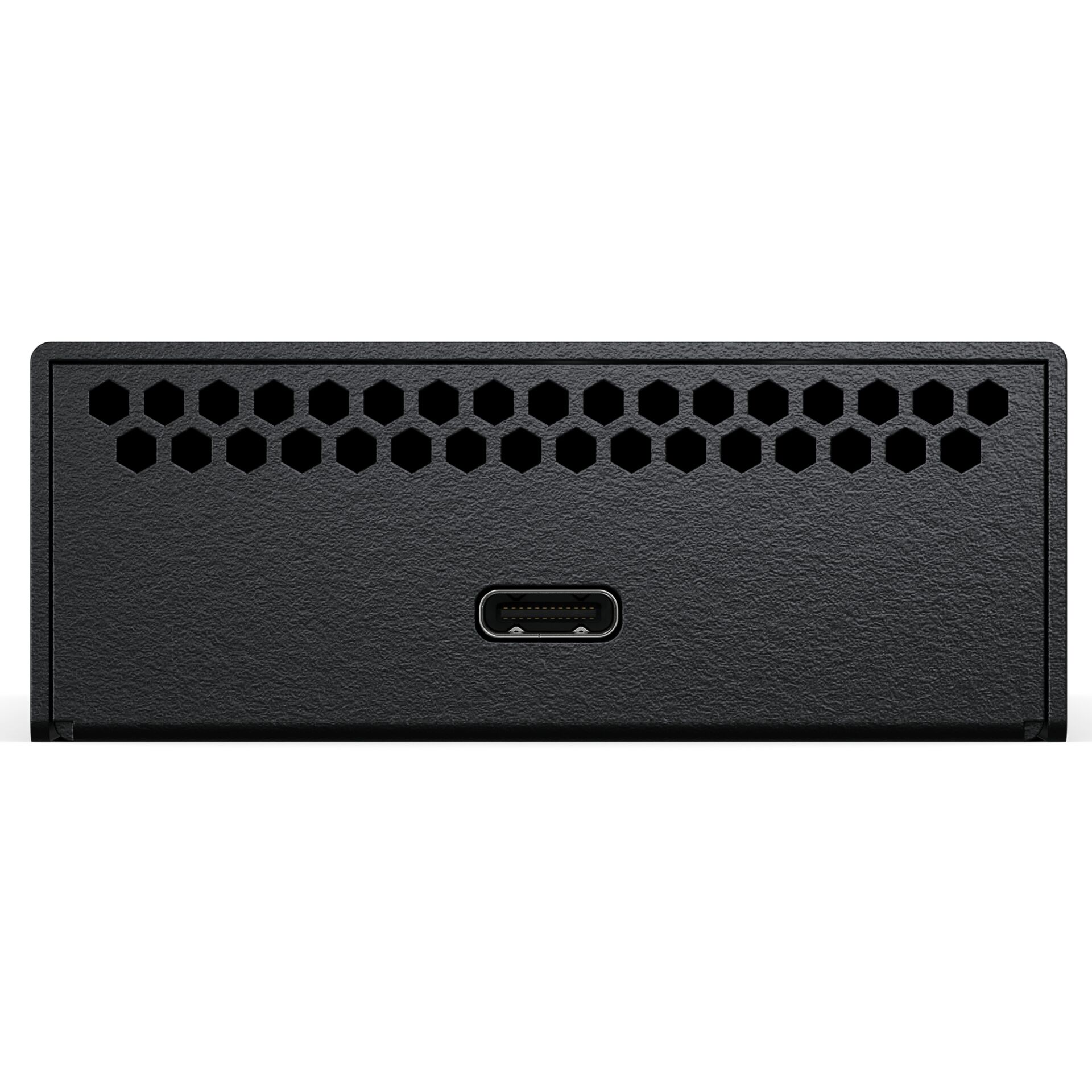 Speicher, Belüftung, Sechskantlöcher, USB-C-Anschluss, schwarztexturiert