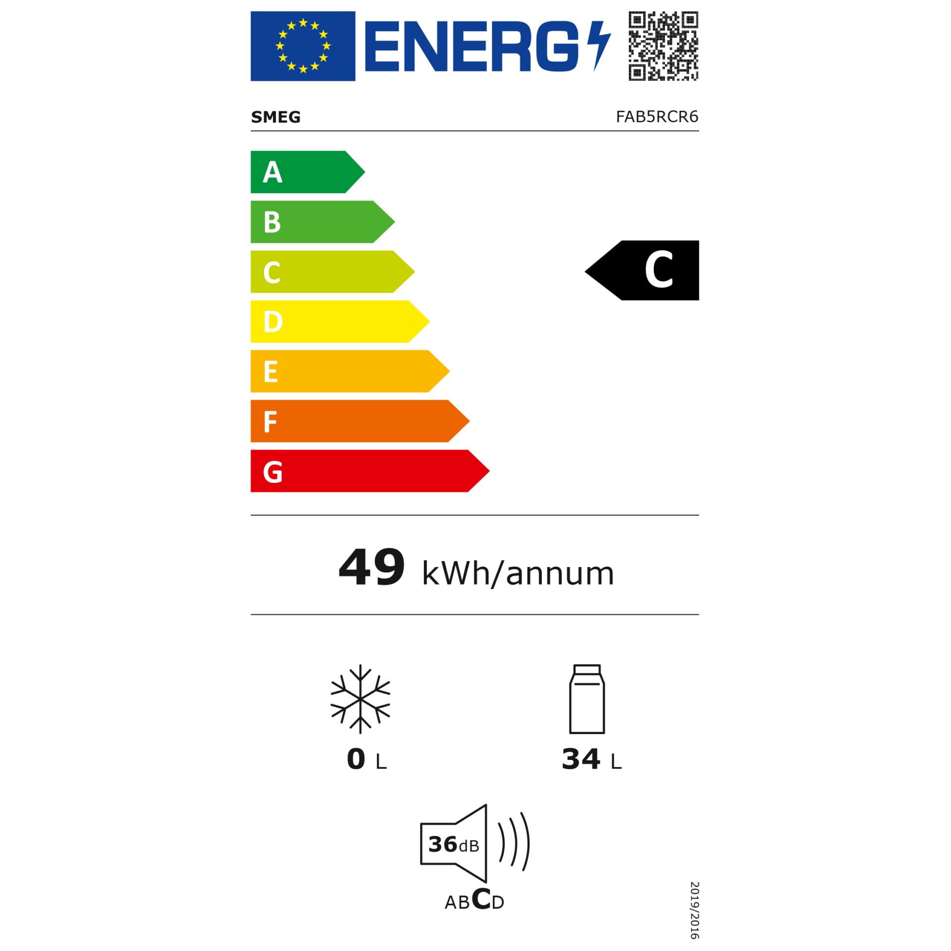 SMEG FAB5RCR6  Stand-Kühlgerät Minibar – Energieeffizienzklasse C