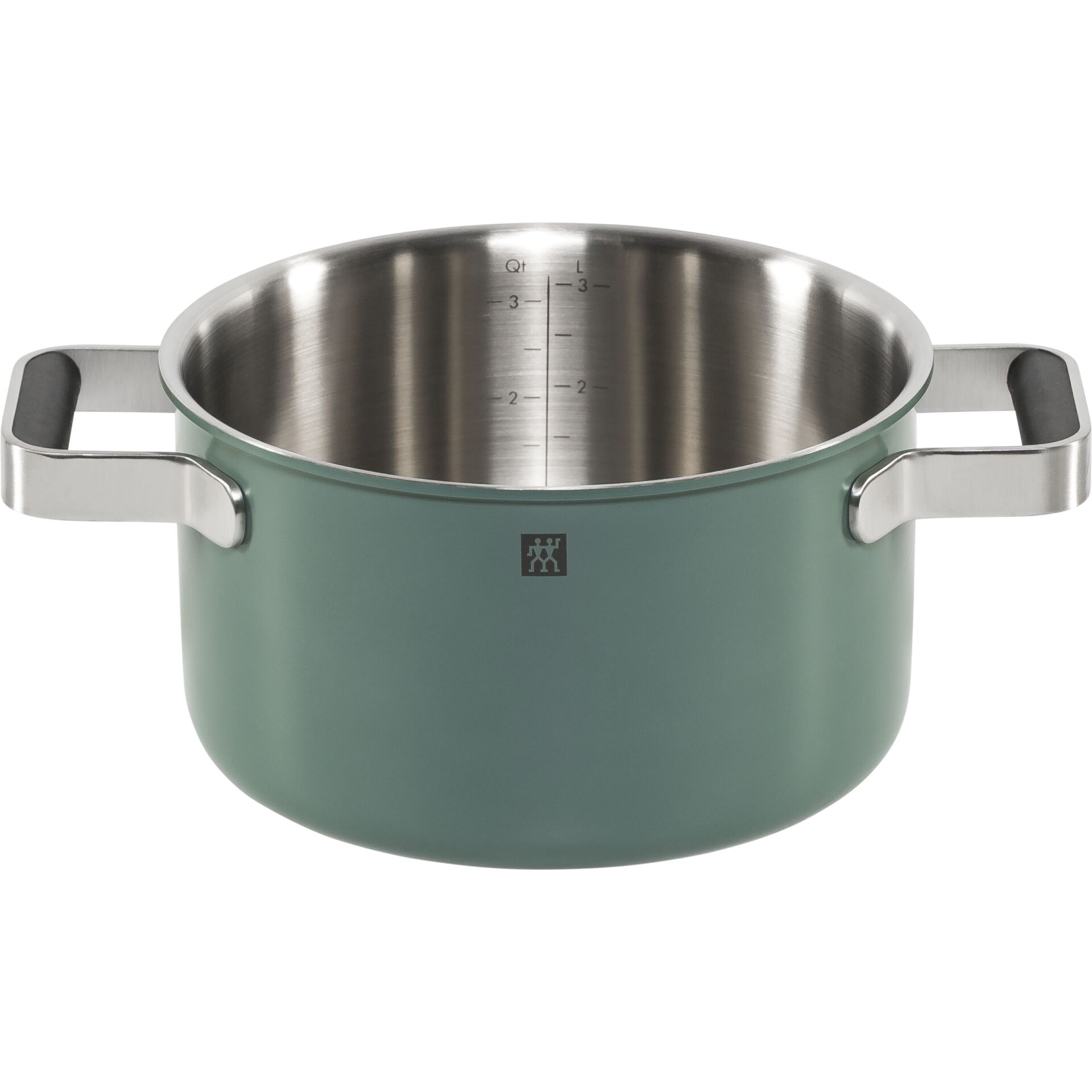 Topf, Kochtopf, Edelstahl, Größenmarkierung, grün