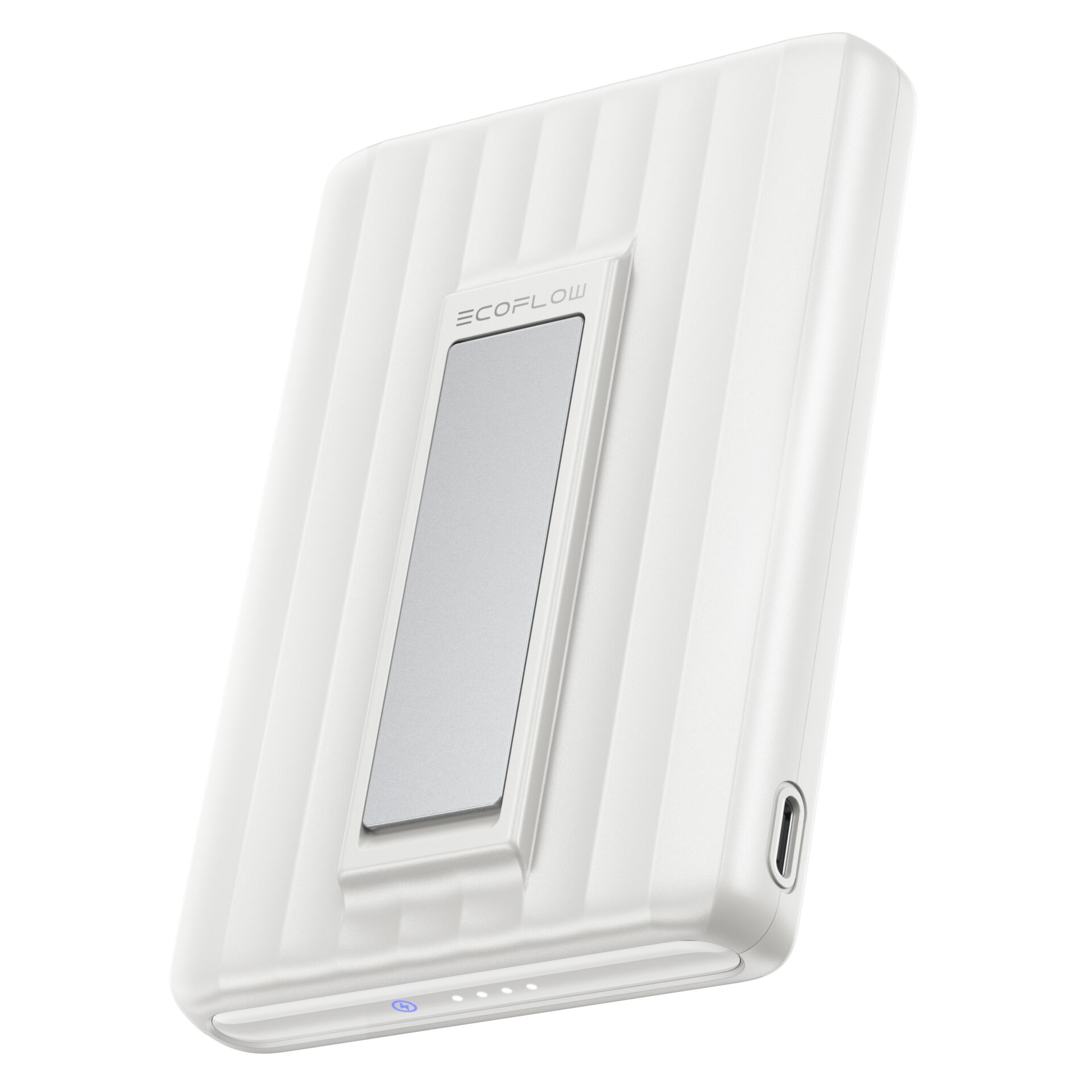 Powerbank, Weiß, Rillen-Design, Klappständer, USB-C-Port