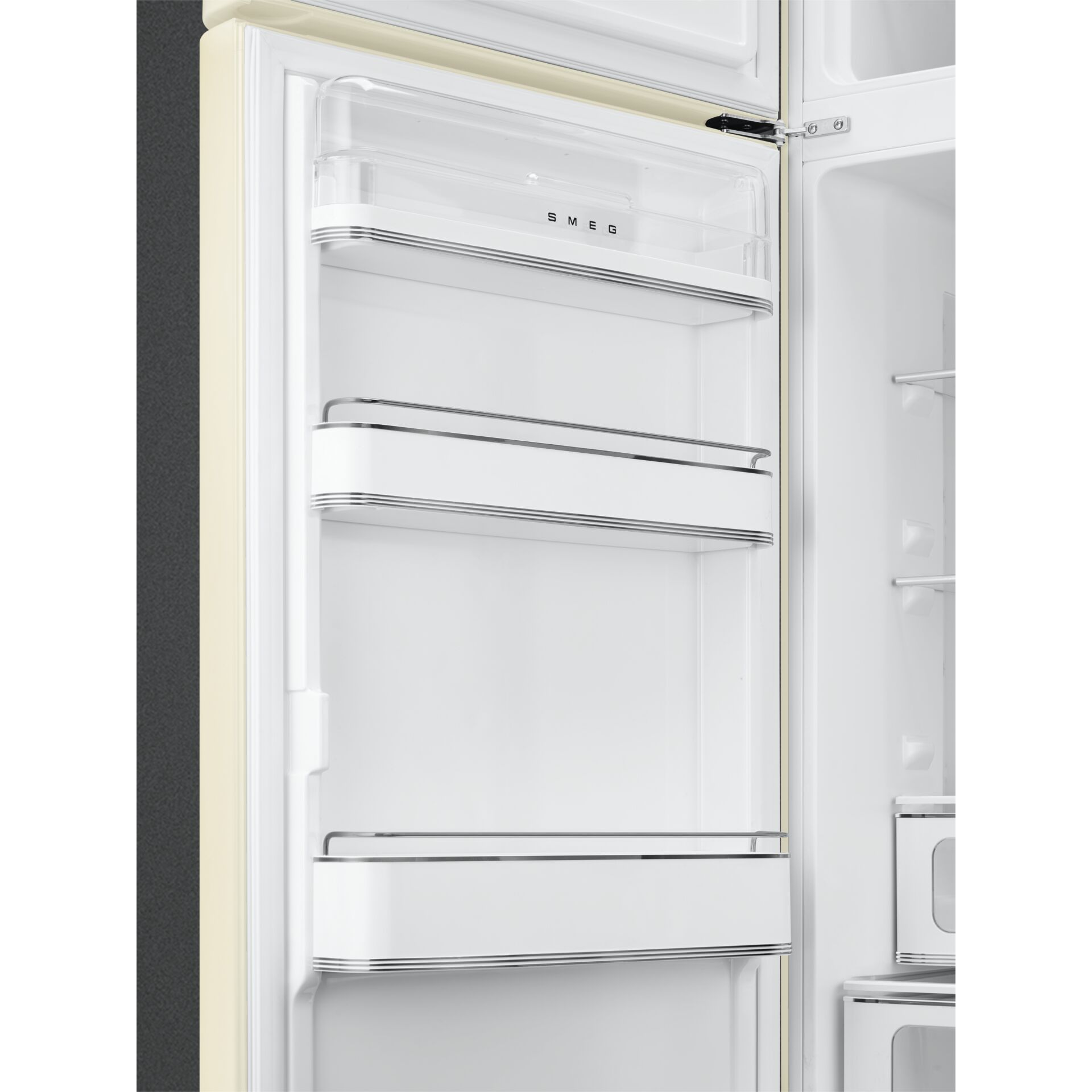 Einbaukühlschrank, Einlegefach, Schublade, Kühlschranktür, Chrome-Detail