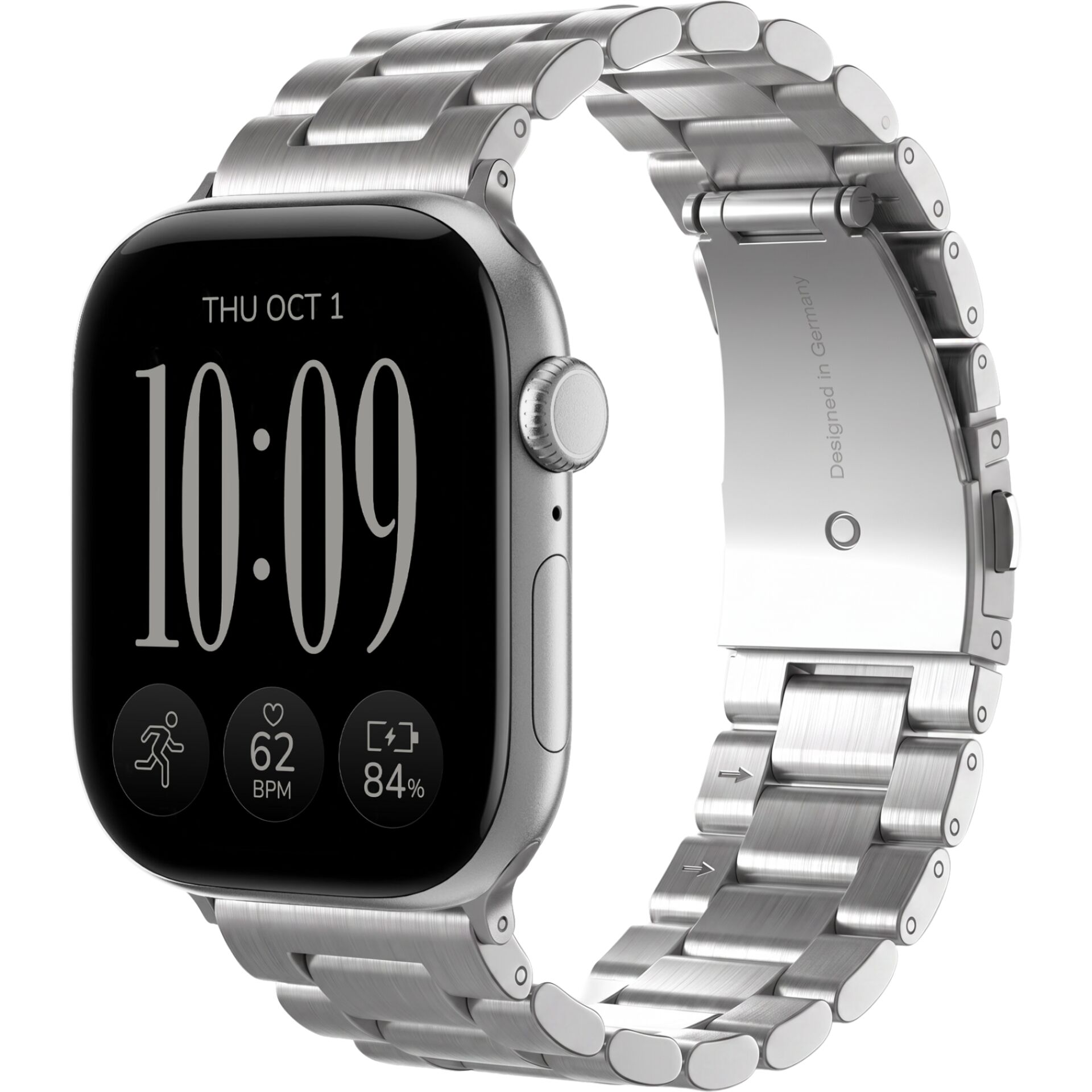 Smartwatch, Edelstahlarmband, Silberfarben, Touchscreen, Herzfrequenzmesser