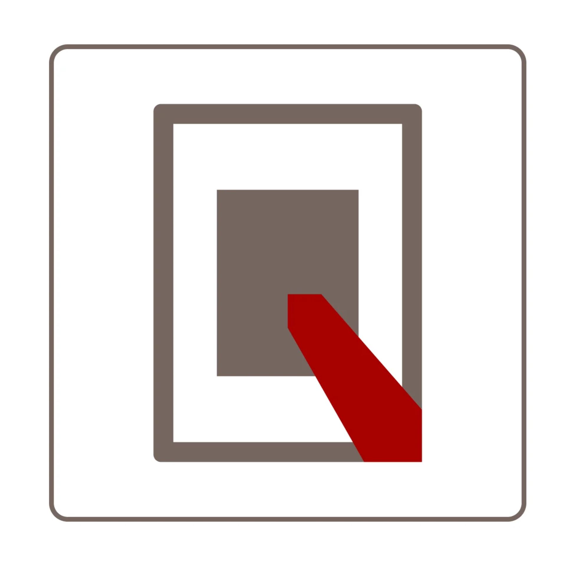 quadratisch, braun, inneres quadrat, rote ecke, umrandetes icon