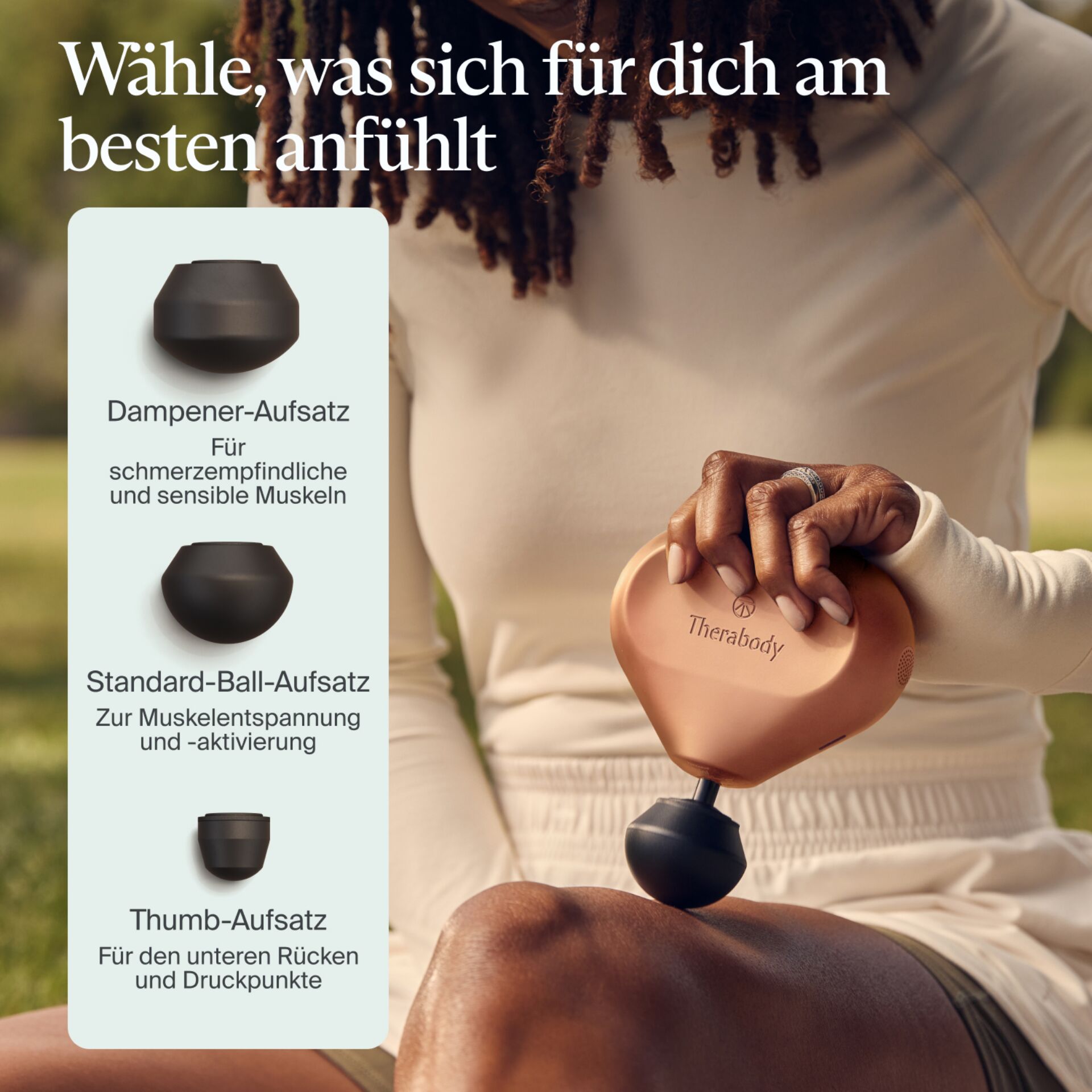 Dampferaufsatz, Standard-Ball-Aufsatz, Thumb-Aufsatz, Therabody, Muskelentspannung