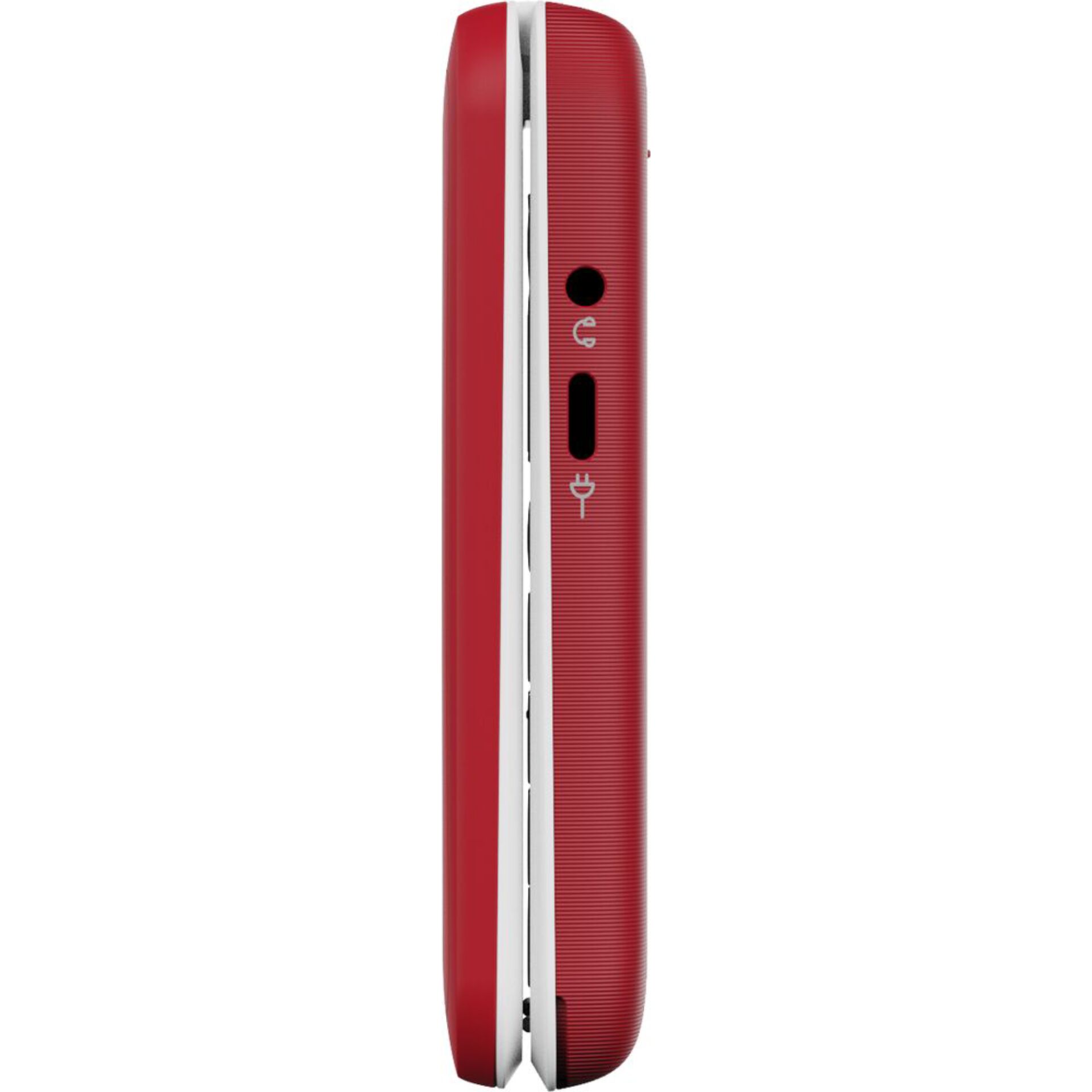 Kopfhöreranschluss, USB-C, Mikrofonöffnung, rote Farbe, Seitliche Ansicht