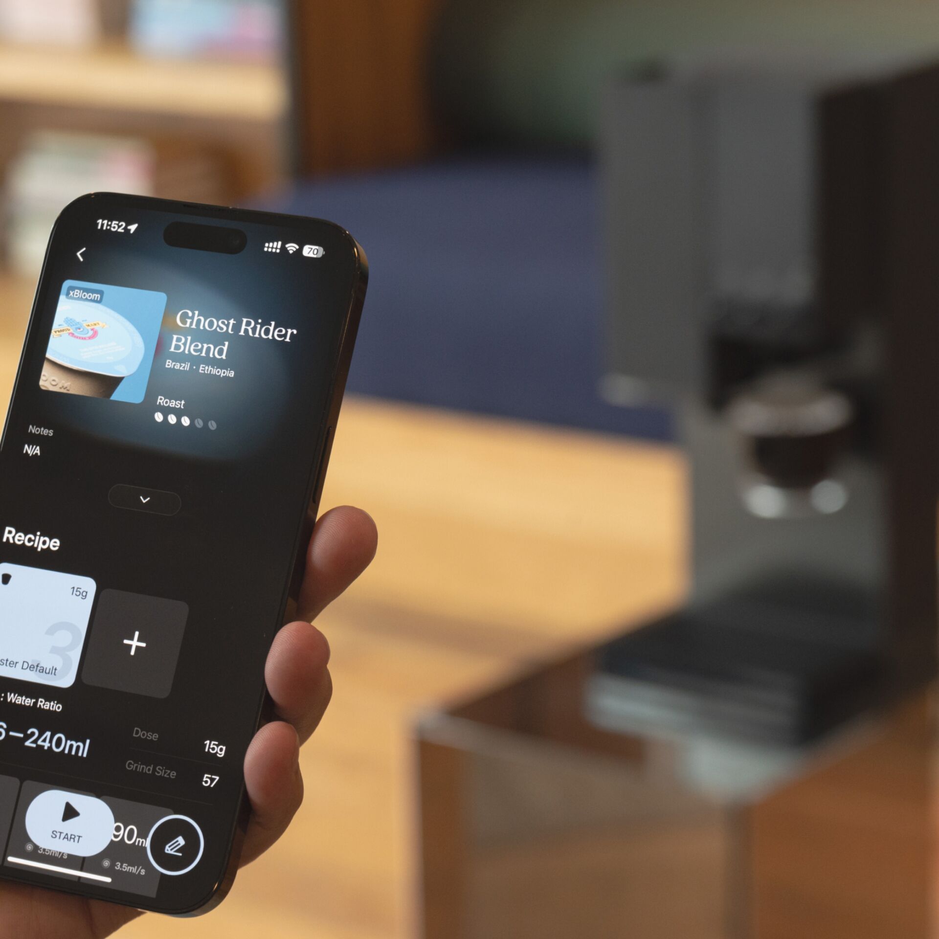 Smartphone, Kaffeemahl-App, Getränkerezepte, Benutzeroberfläche, Handgerät