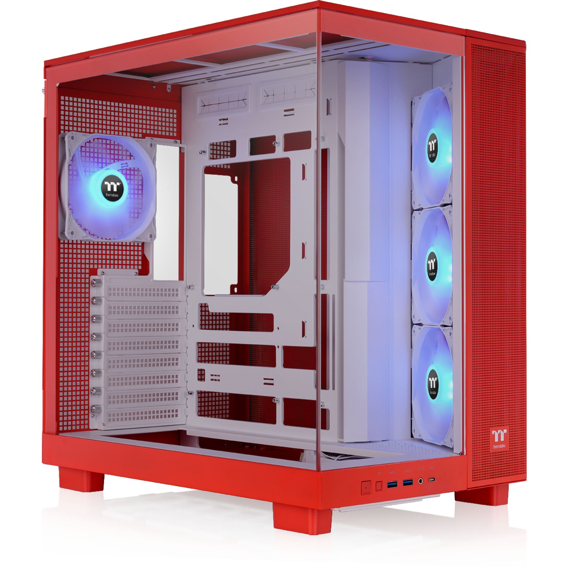 mid-tower, PC-case, red chassis, RGB fans, mesh panel