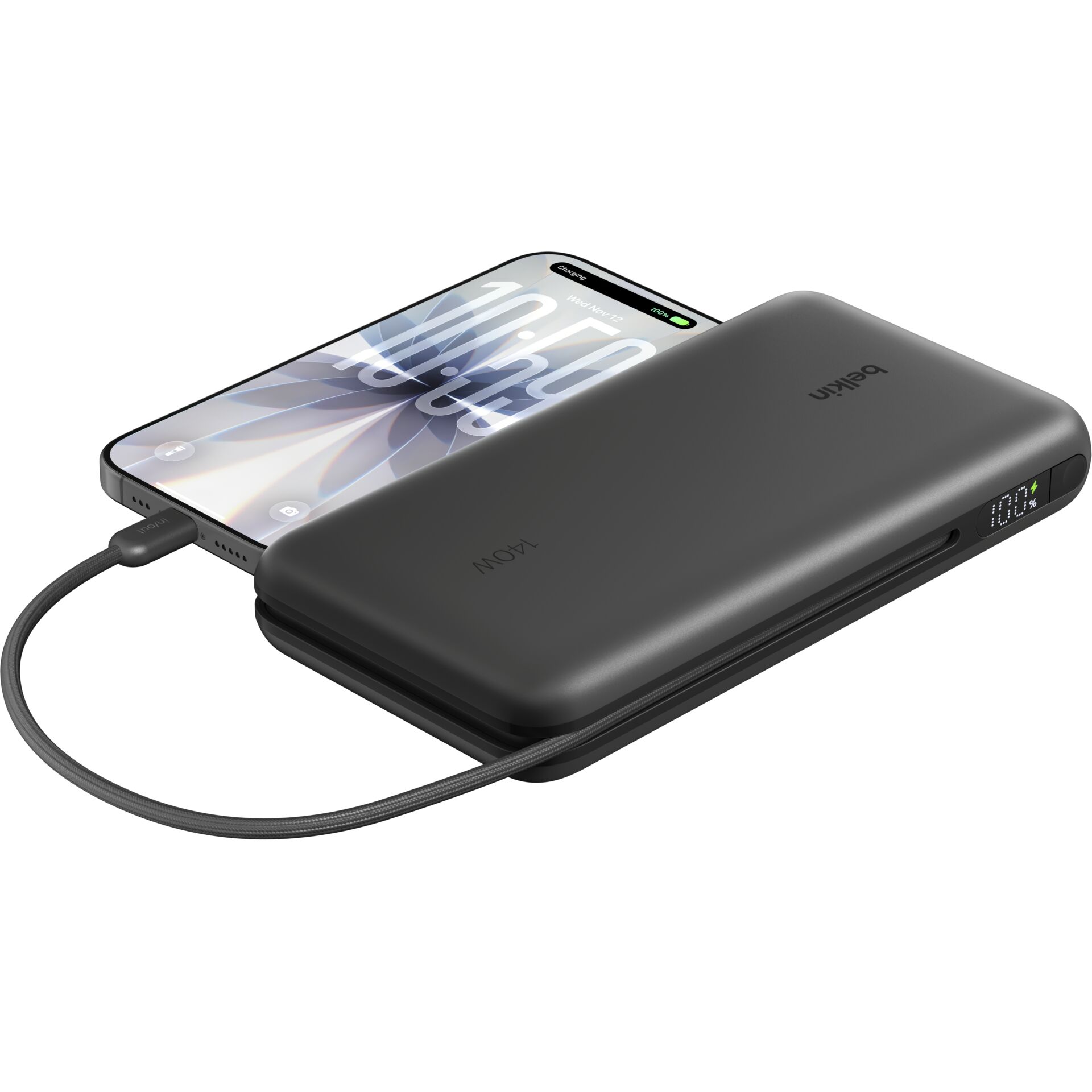 Powerbank, Externer Akku, USB-C, kabellose Ladung, LCD-Display
