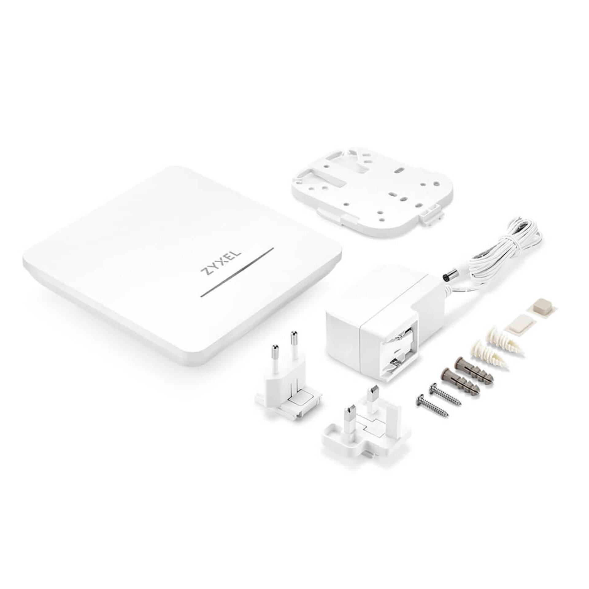 WLAN-Access-Point, weißes Gehäuse, Wandmontage, PoE-Injektor, Montageset
