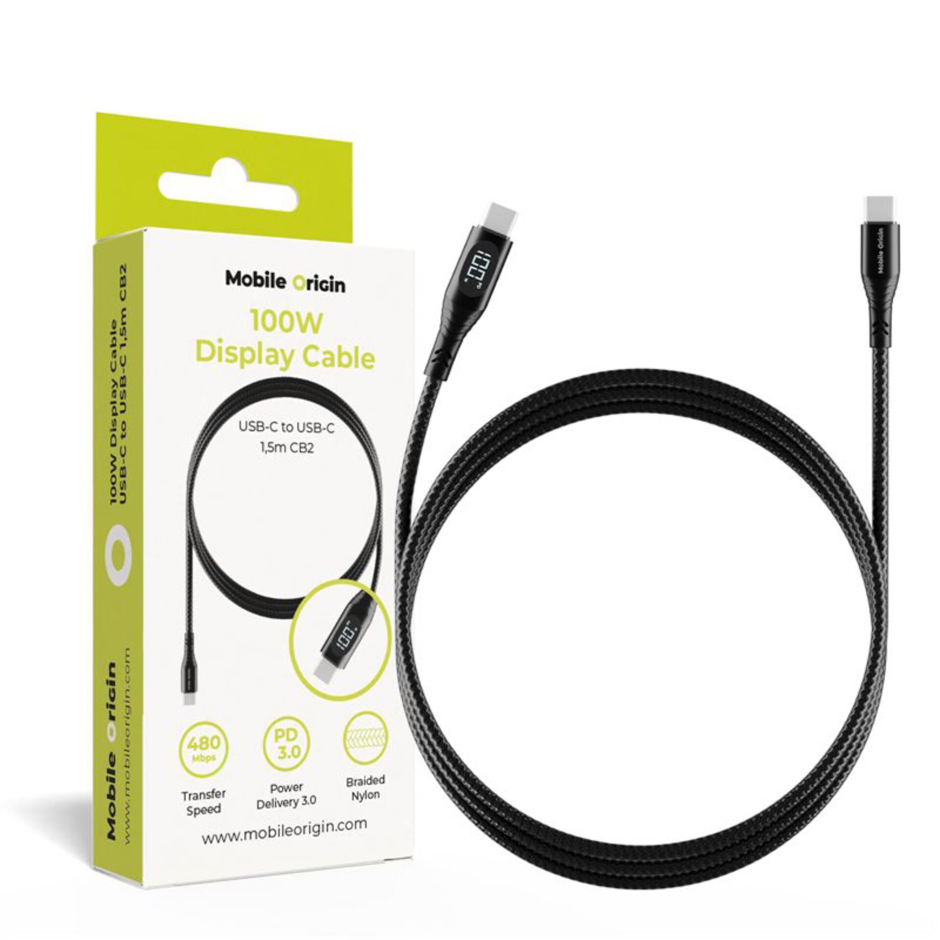Display-Kabel, USB-C zu USB-C, Gefasert Nylon, 1,5 m, PD 3.0