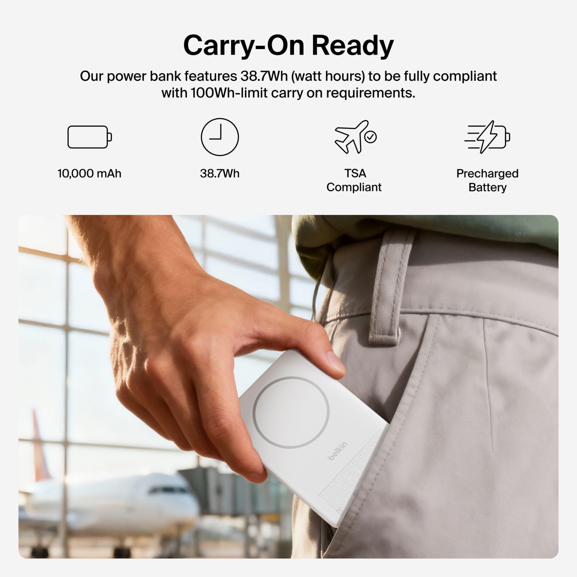 Power bank, 10,000 mAh, Powerbank, Vorausgeladen, Handgepäck
