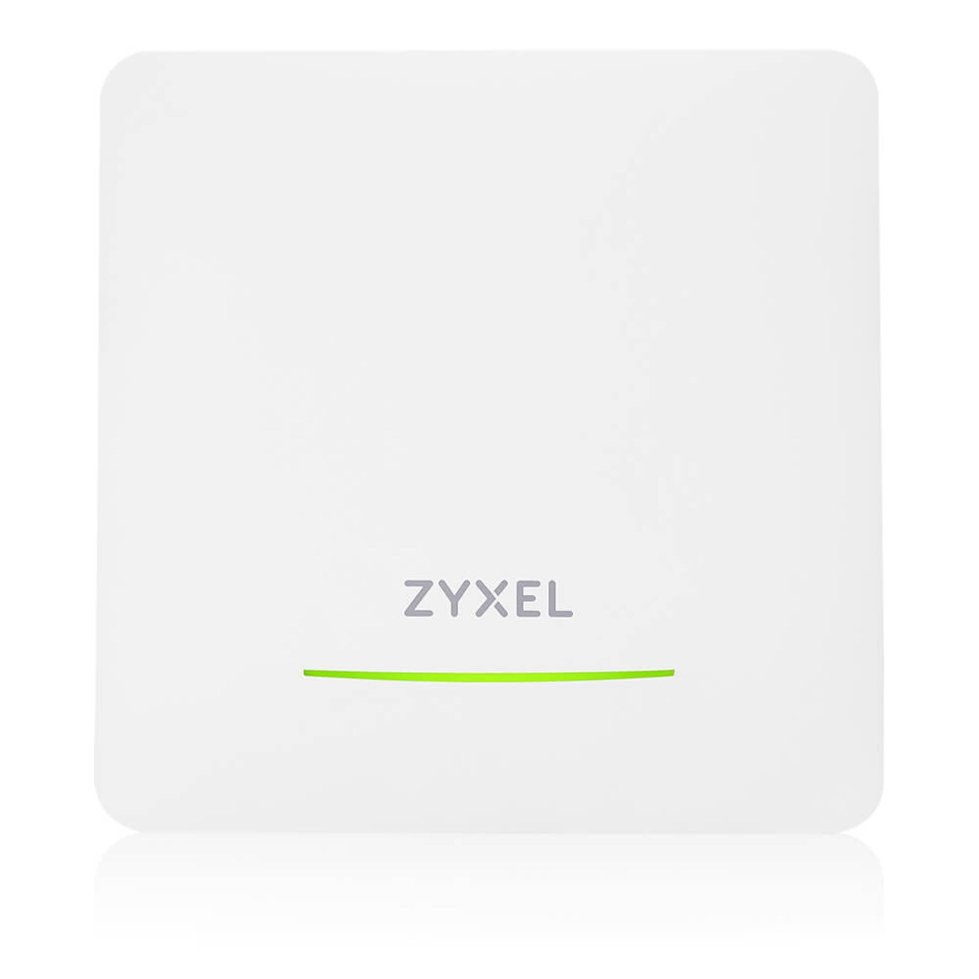 WLAN-Zugangspunkt, weißes Gehäuse, quadratisches Gerät, grüne Statusleuchte, Zyxel