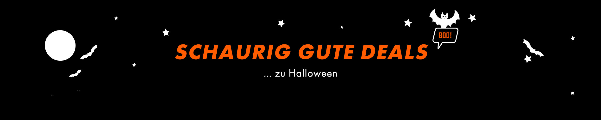 Halloween-Banner, Werbegrafik, schwarzer Hintergrund, orange Schrift, Fledermausmotiv