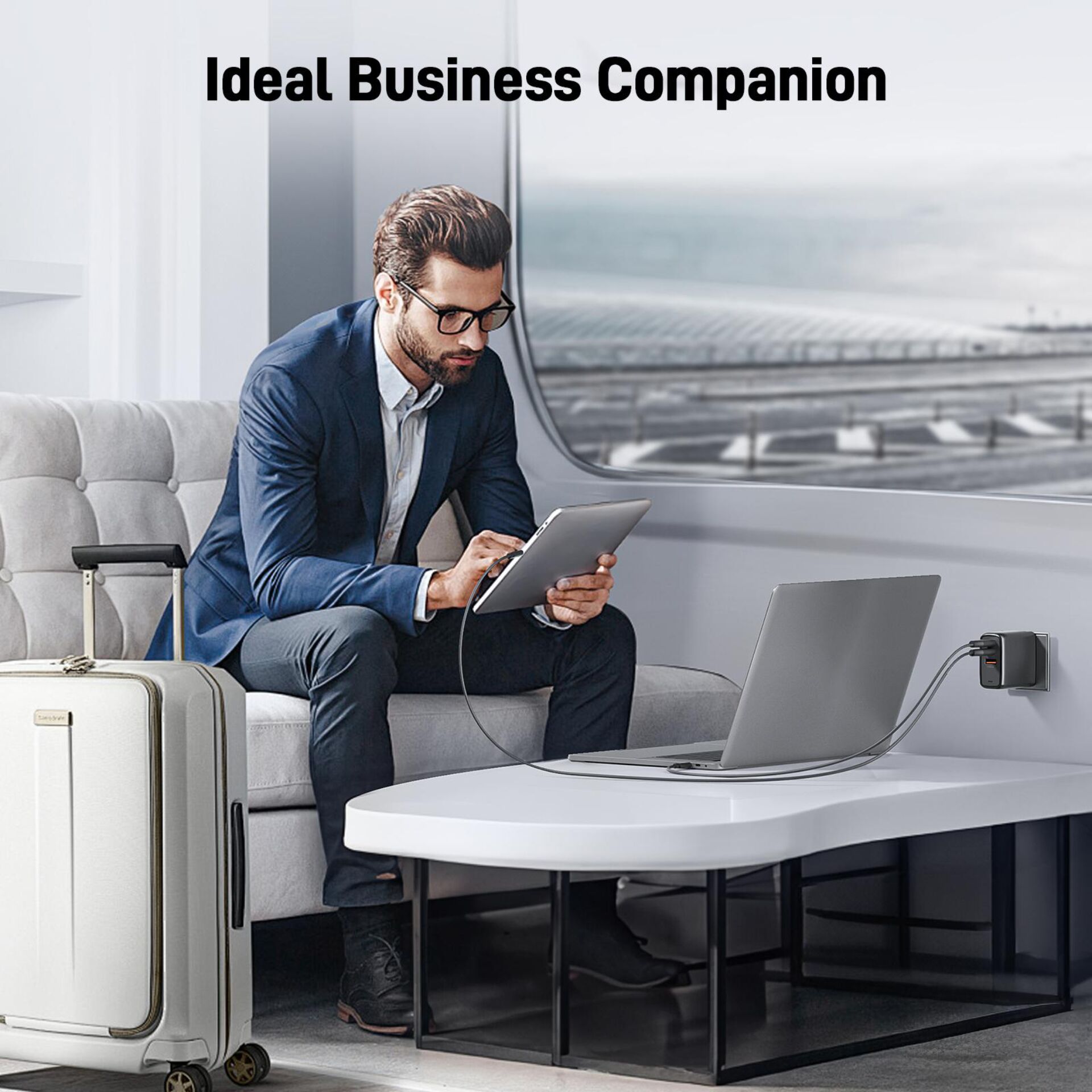 Reisetasche, Koffer, Laptop, Tablet, Lounge-Setting