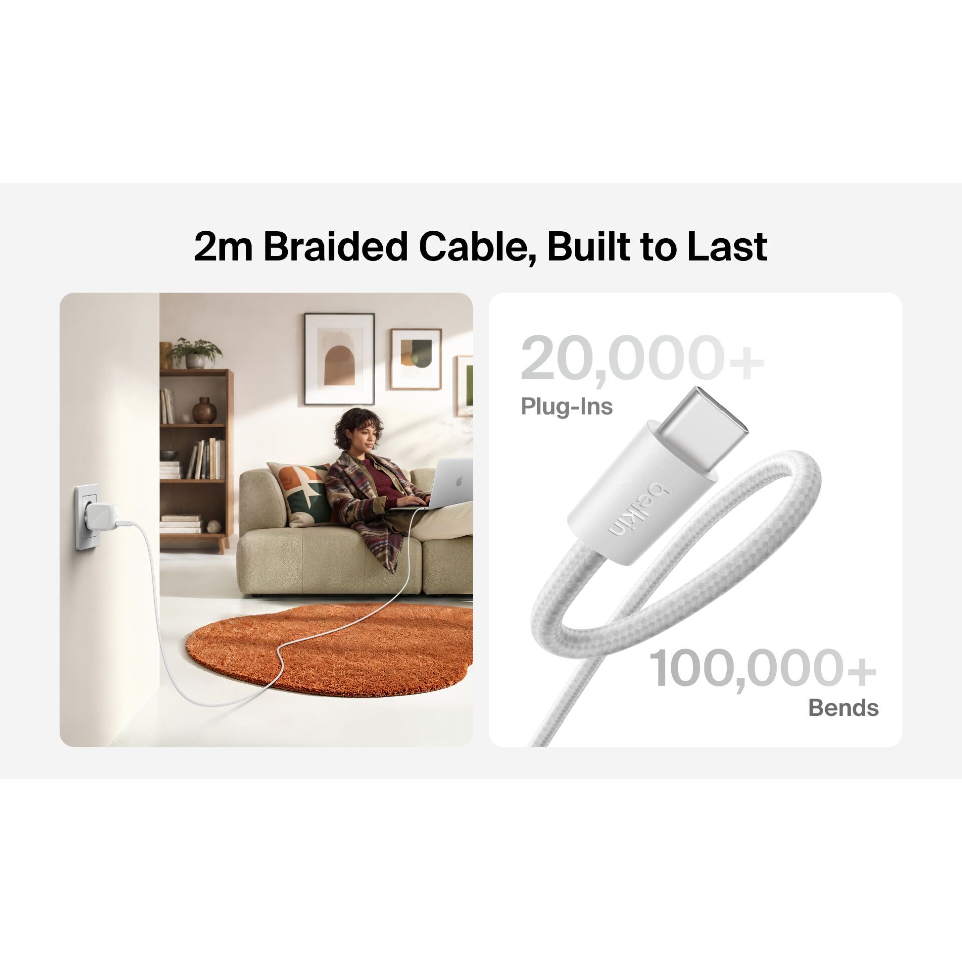 Kabel, Geknüpftes Kabel, USB-C Adapter, 2 m Kabel, Gehäkeltes Kabel