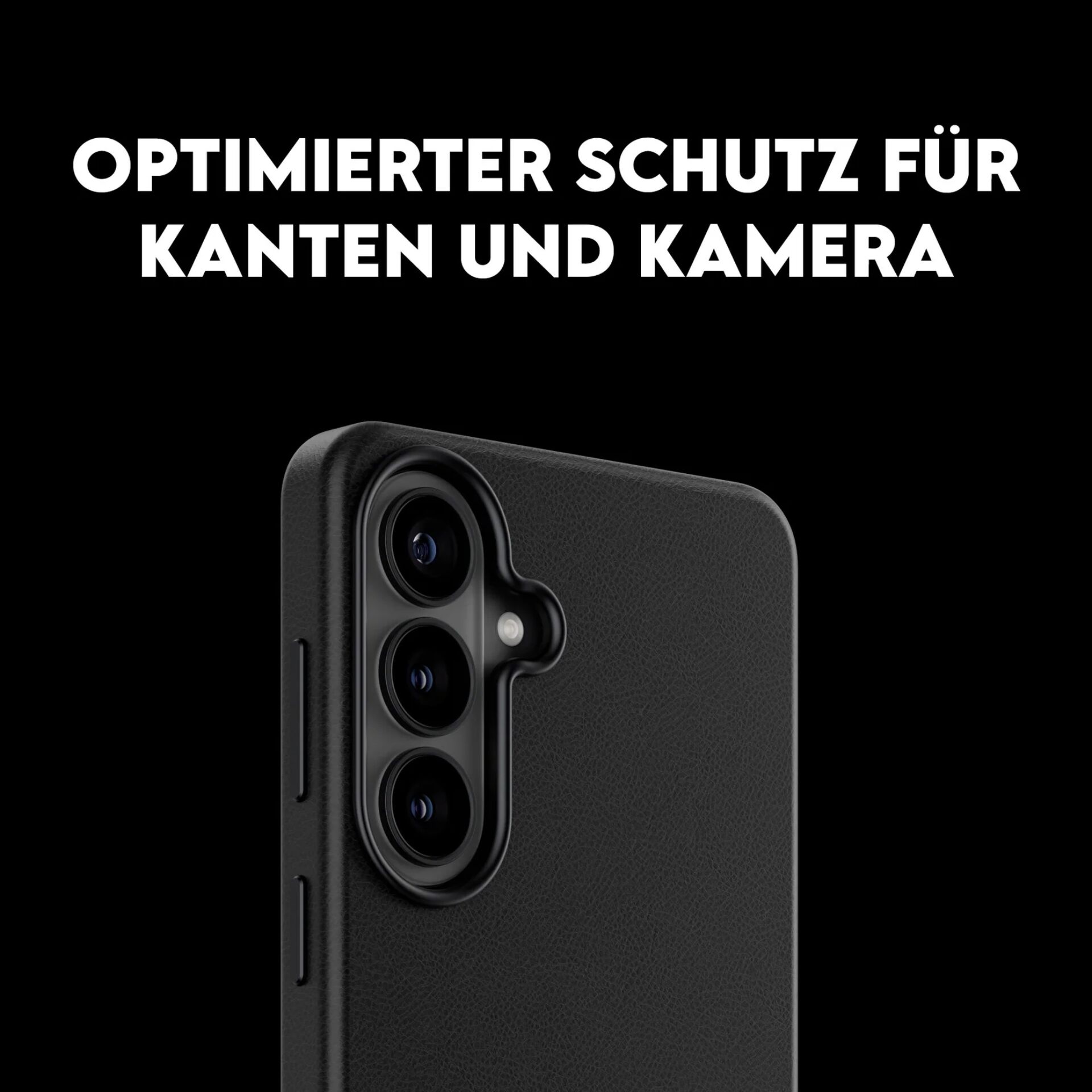 Smartphone camera, Triple camera, Black case, Leather texture, MagSafe area