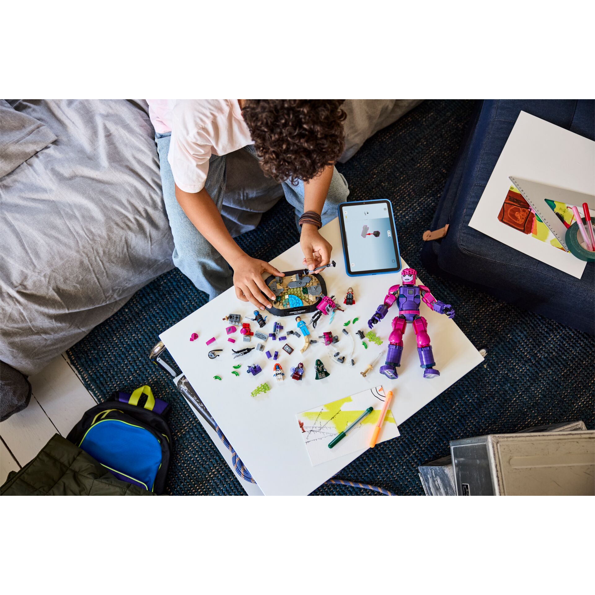 lego, minifigures, tabletop, tablet, building blocks
