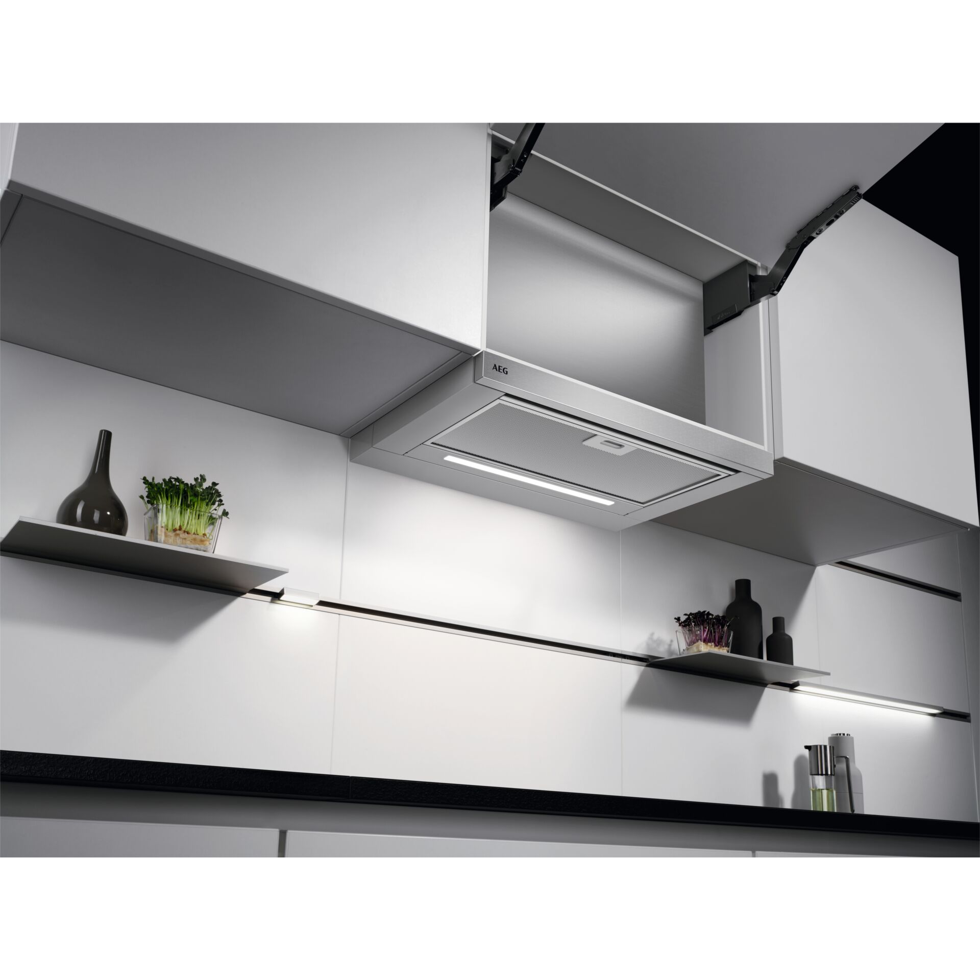 kitchen hood, dunstabzug, edelstahl, unterbau, modern