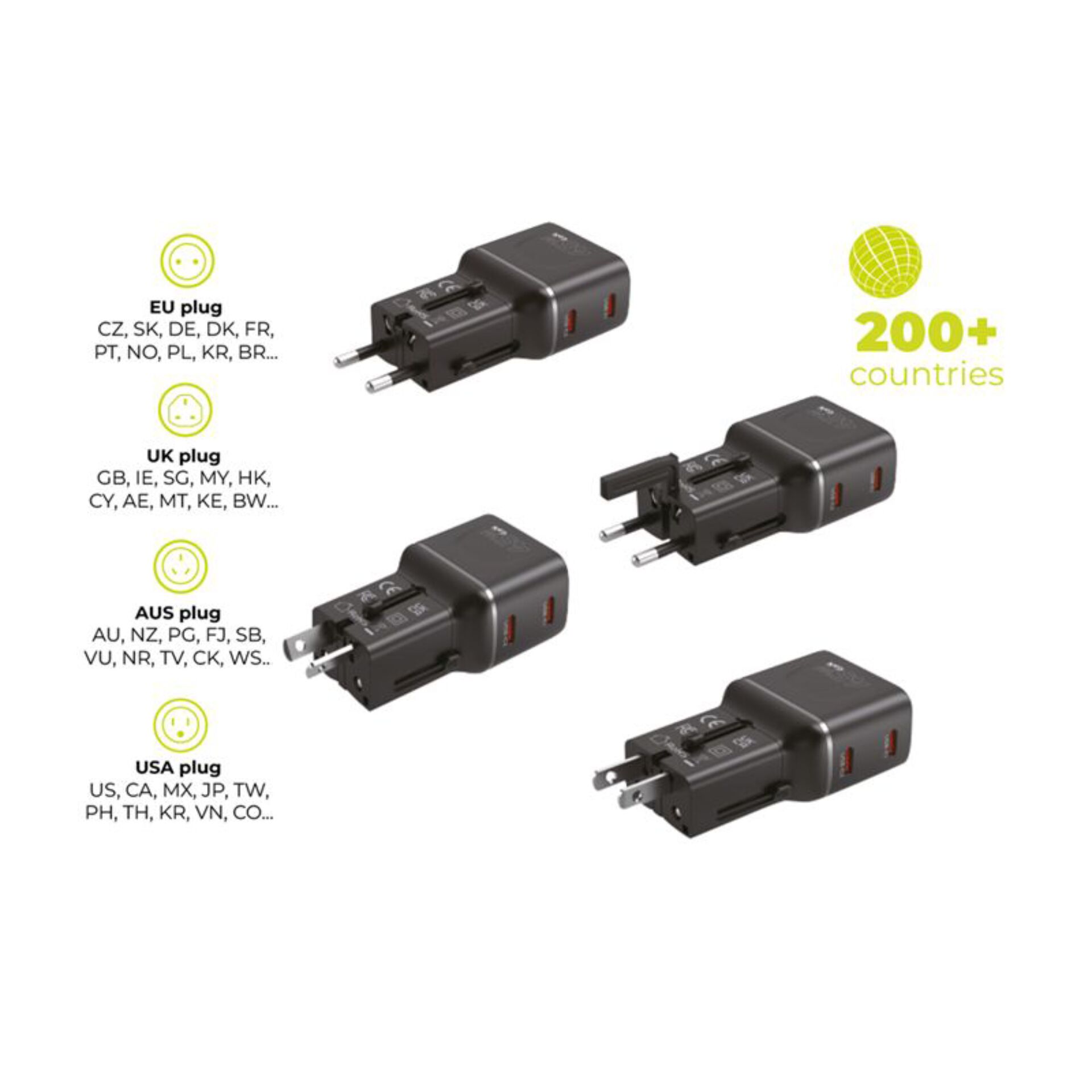 EU-Stecker, UK-Stecker, AUS-Stecker, USA-Stecker, Reiseadapter