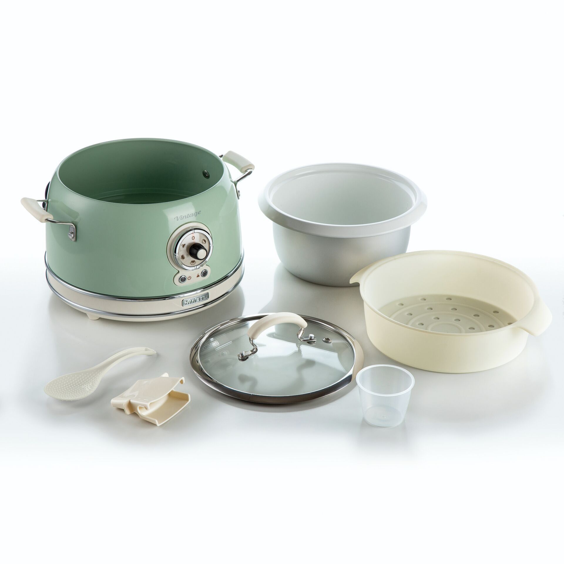 Gerät, Kocher, Langsamer Kocher, Dampfgarer, Slow cooker, Eco-friendly, Grün, Edelstahl-Akzente, Abnehmbarer Deckel