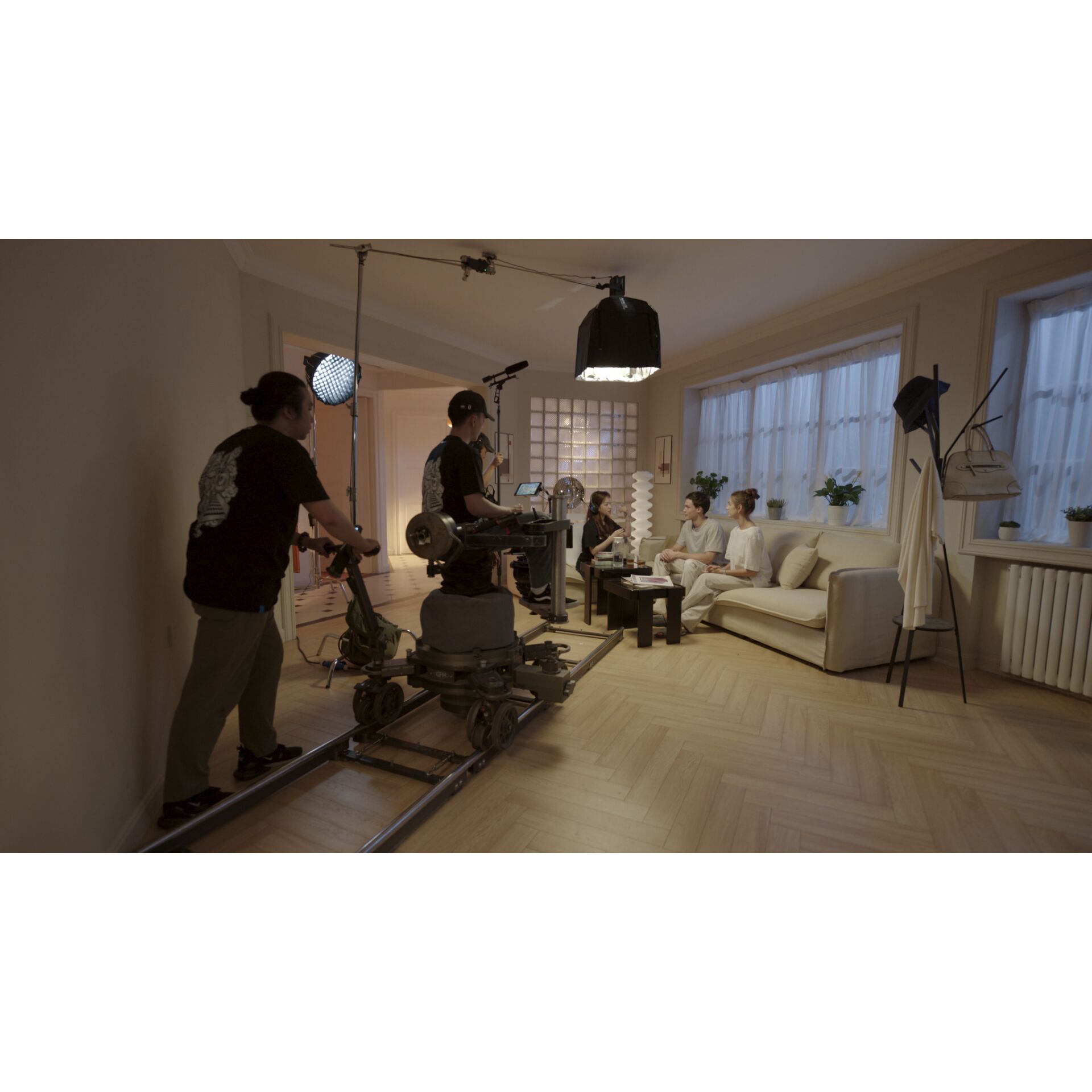 Kameraausrüstung, Filmset, Aufnahmegerät, Wohnzimmer-Set, Dreharbeit
