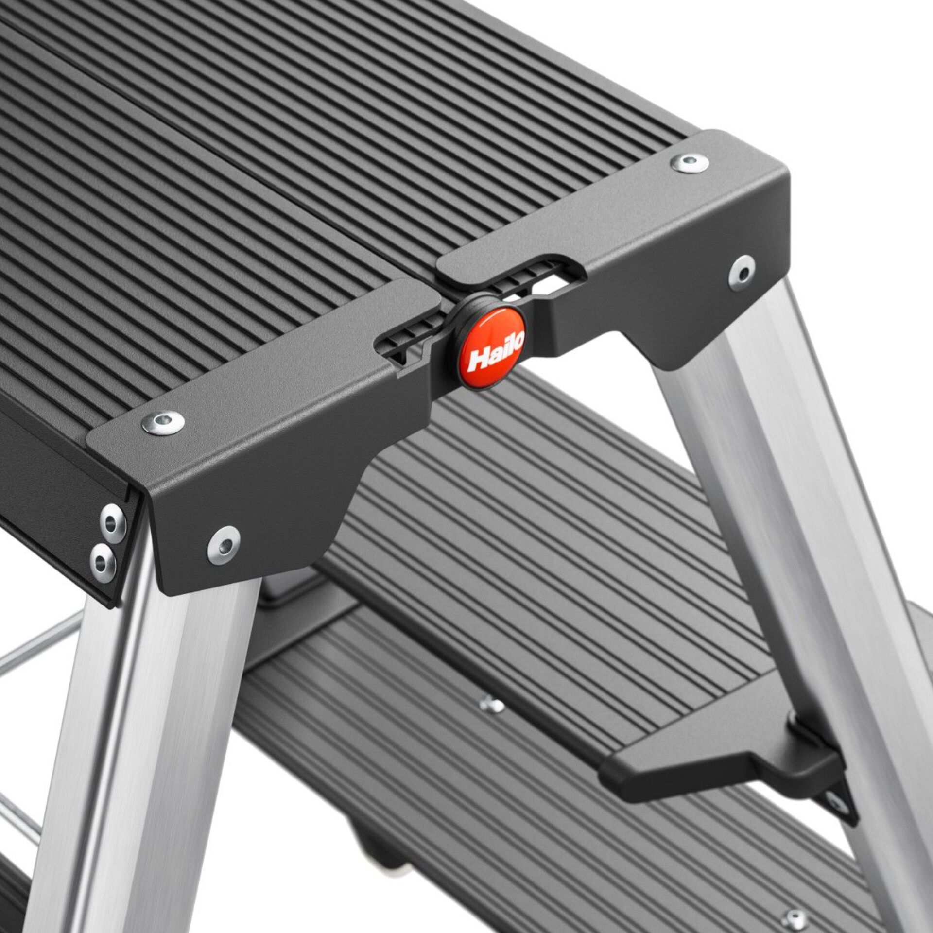 Treppe Stufe, Klappleiter, Aluminium, Rutschfeste Stufen, roter HV-Schieber