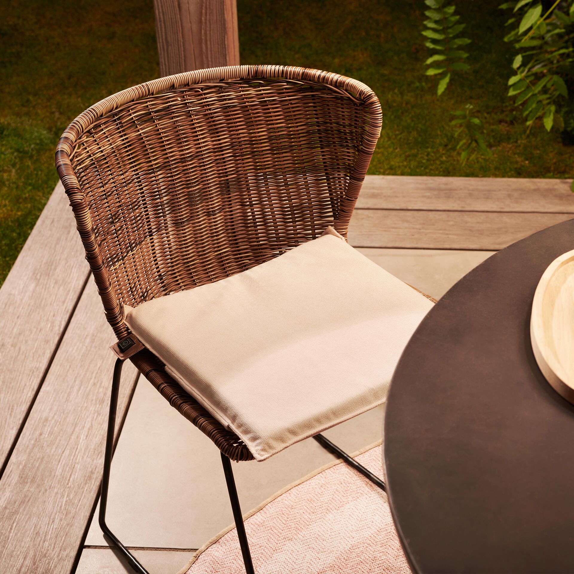 Stuhl, Korbstuhl, Rattan, Sitzkissen, Outdoor