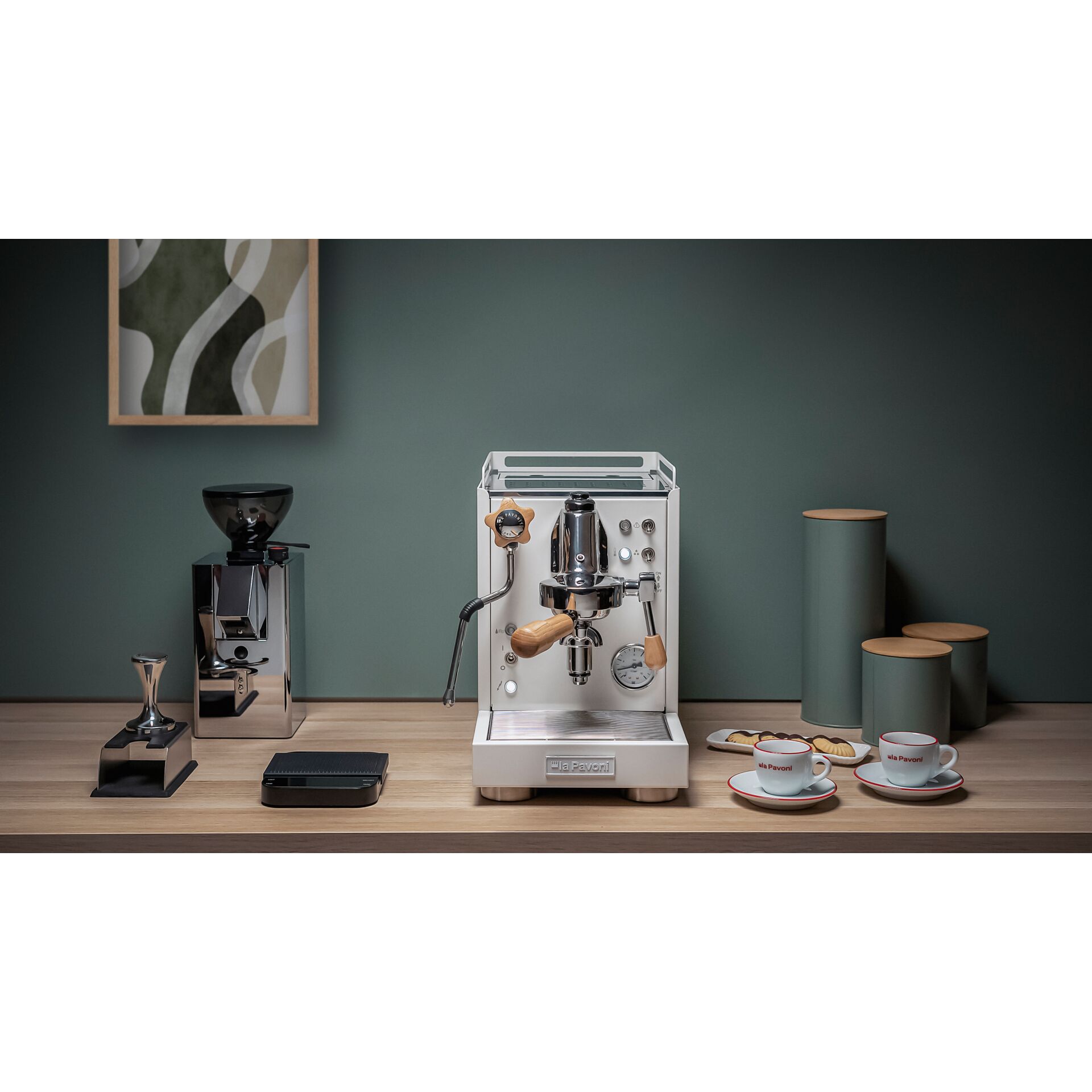 Espressomaschine, Kaffeemaschine, Metall, Silber, Barista-Setup