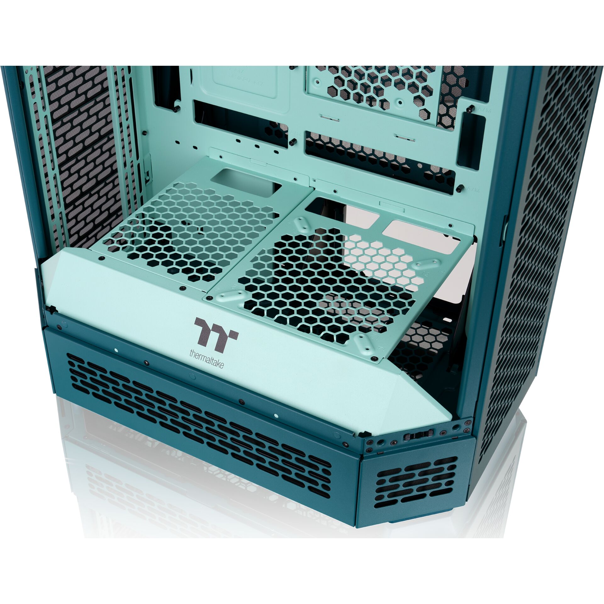 PC-Gehäuse, Mid-Tower, Mintgrün, Hexagonen-Netz, Lüfterraum